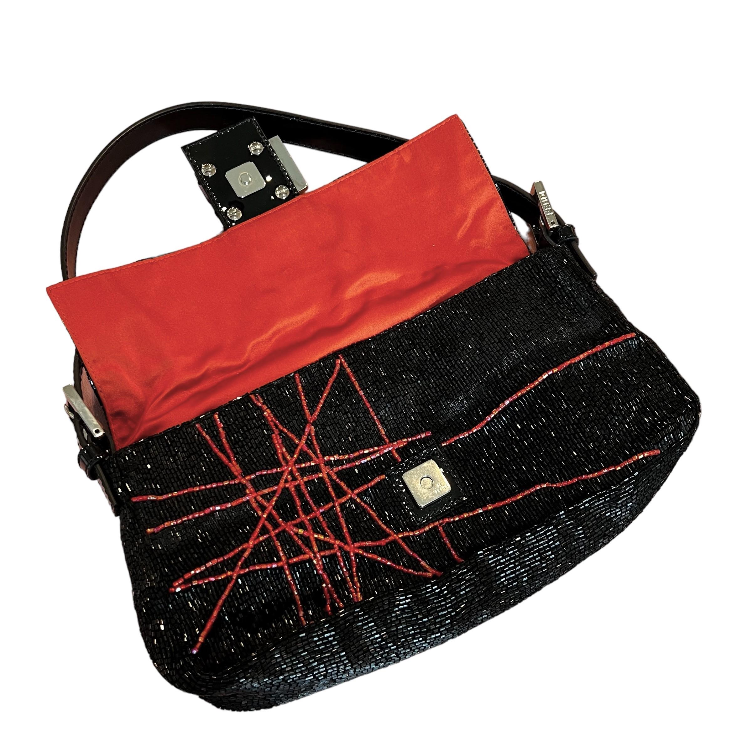 Women's Rare Beaded Fendi Baguette Bag With Patent Leather & Swarovski Crystals For Sale