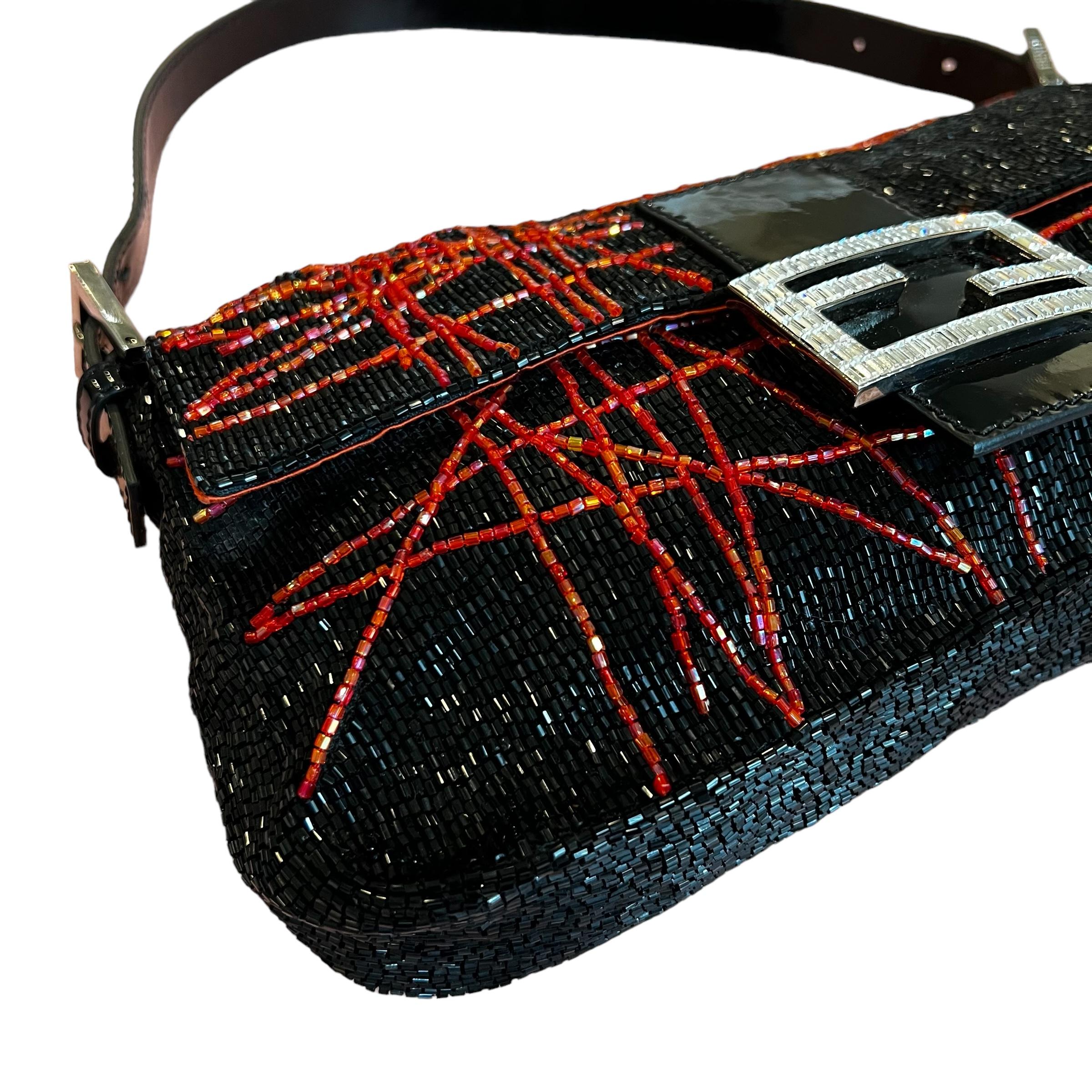 Rare Beaded Fendi Baguette Bag With Patent Leather & Swarovski Crystals For Sale 3
