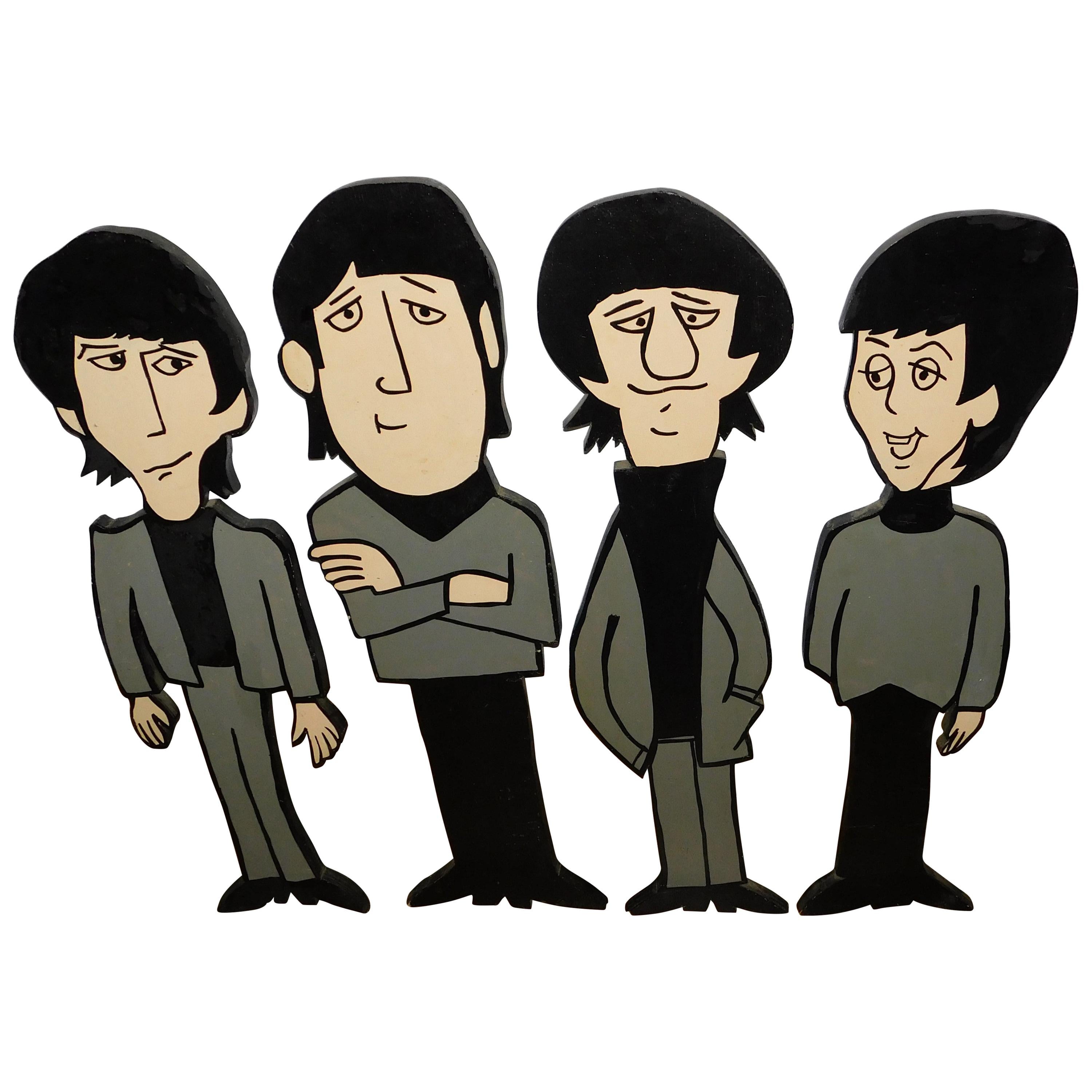 Rare 1960's Beatles Wood Standees Animated Cartoon Figures 
