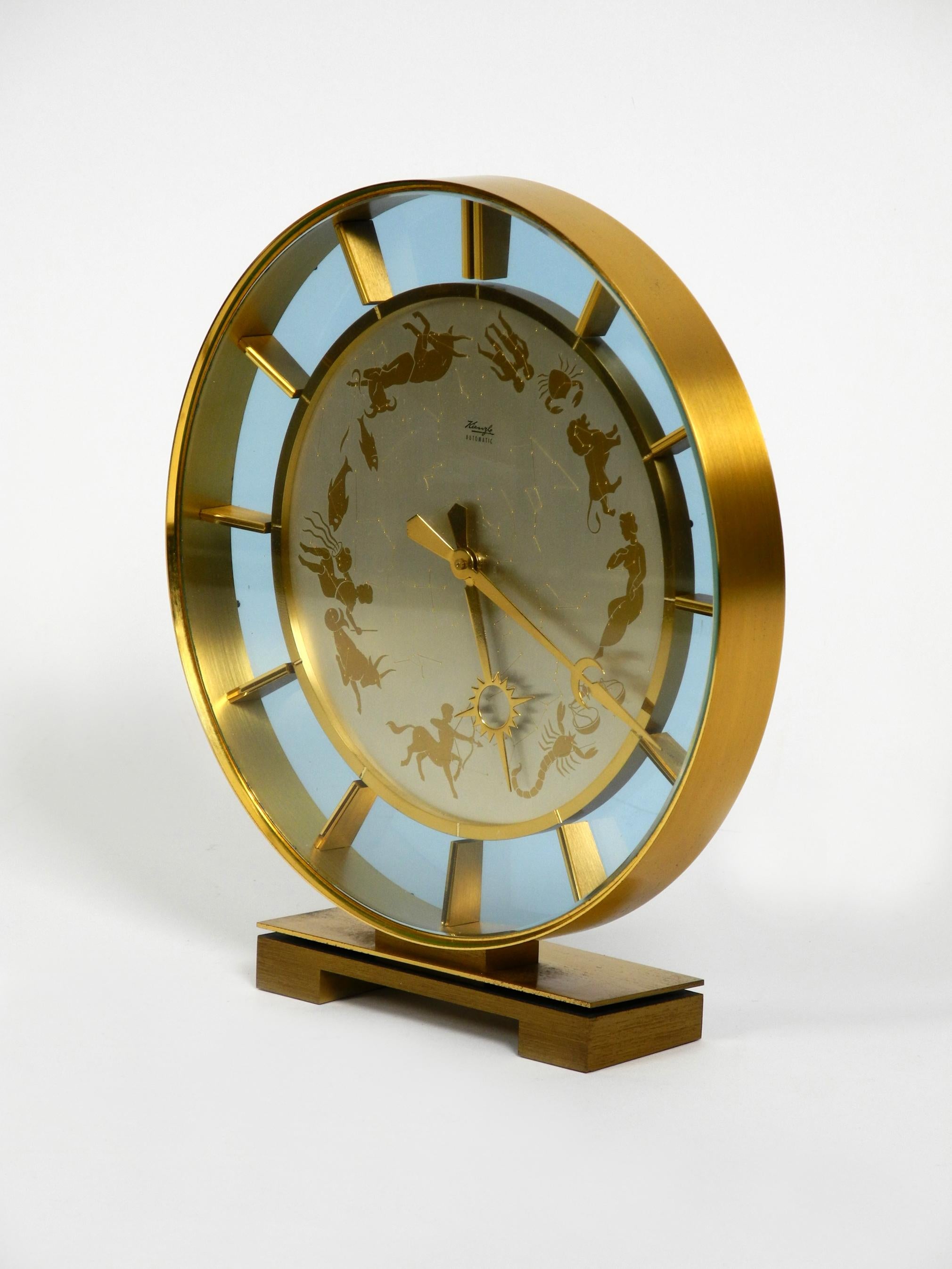 Rare Beautiful 1970s Big Kienzle Zodiac Table Clock Made of Heavy Brass 4