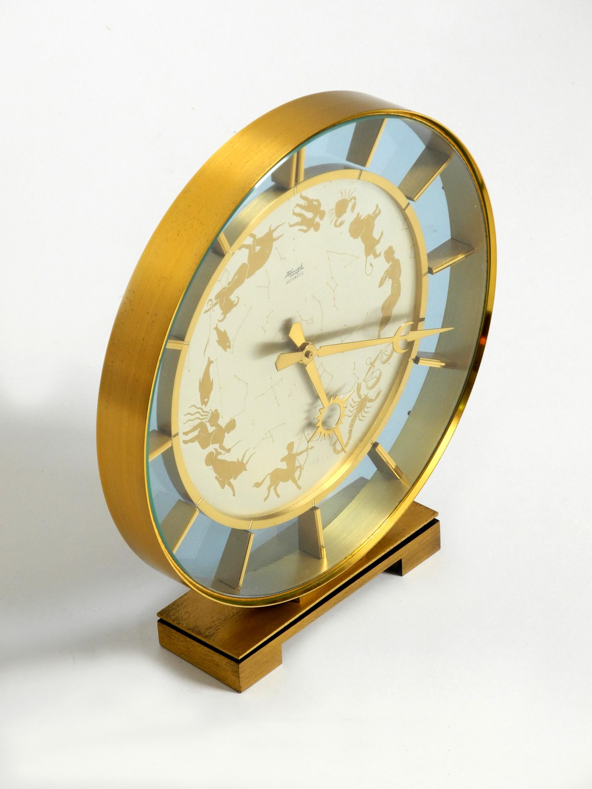Rare Beautiful 1970s Big Kienzle Zodiac Table Clock Made of Heavy Brass 5