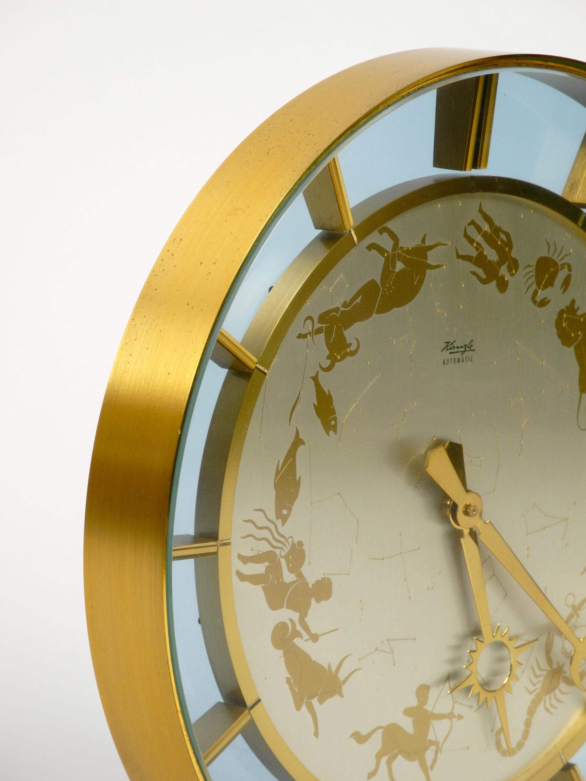 Rare Beautiful 1970s Big Kienzle Zodiac Table Clock Made of Heavy Brass 6