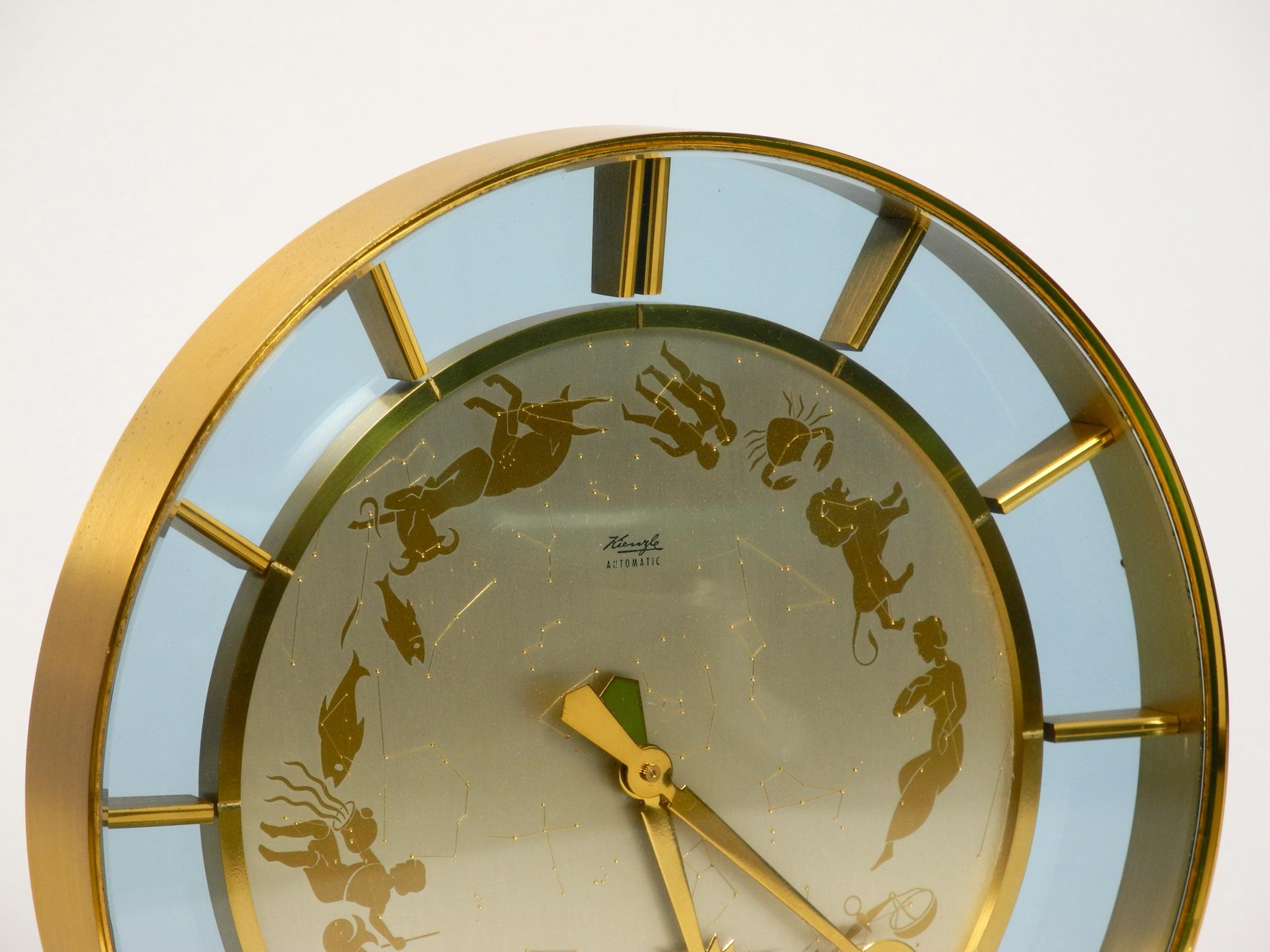 Rare Beautiful 1970s Big Kienzle Zodiac Table Clock Made of Heavy Brass 7