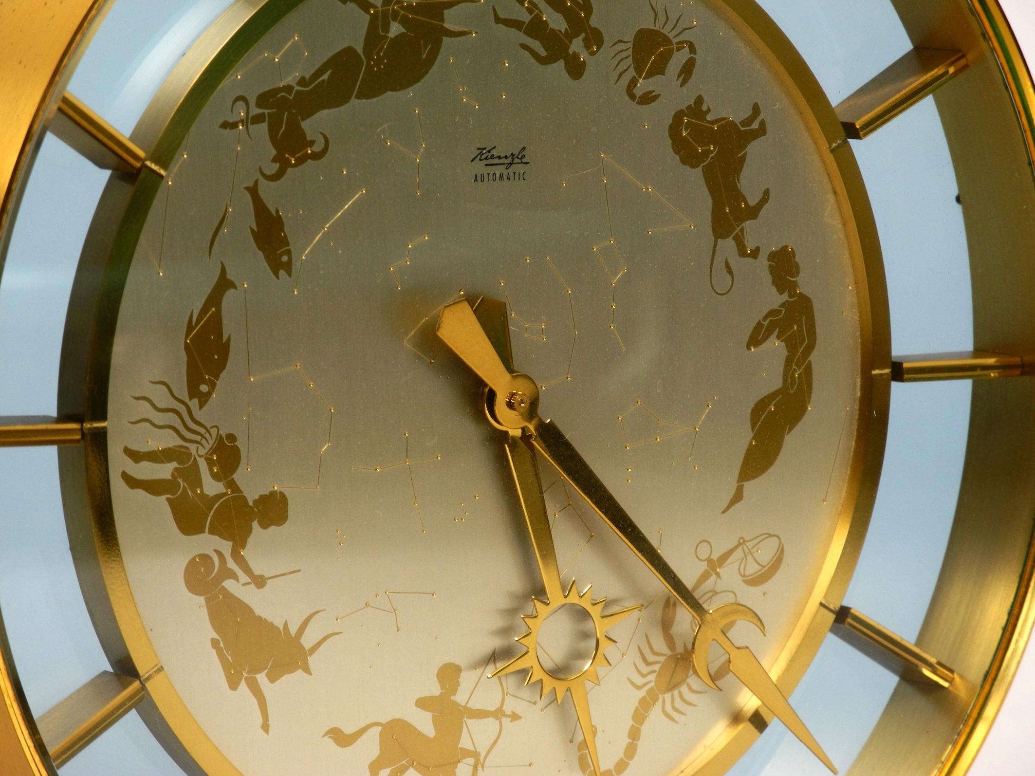 Rare Beautiful 1970s Big Kienzle Zodiac Table Clock Made of Heavy Brass 8