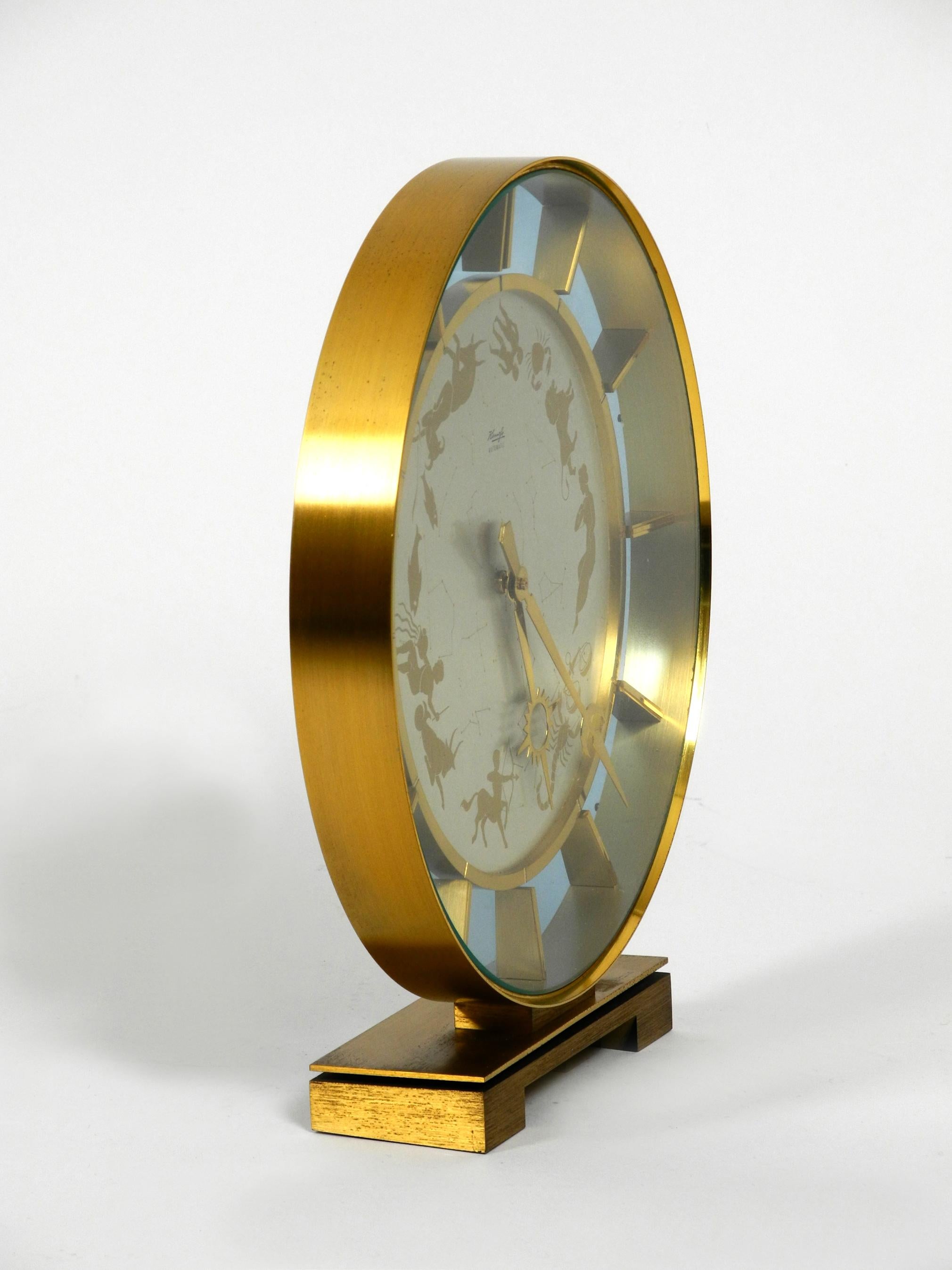 Space Age Rare Beautiful 1970s Big Kienzle Zodiac Table Clock Made of Heavy Brass