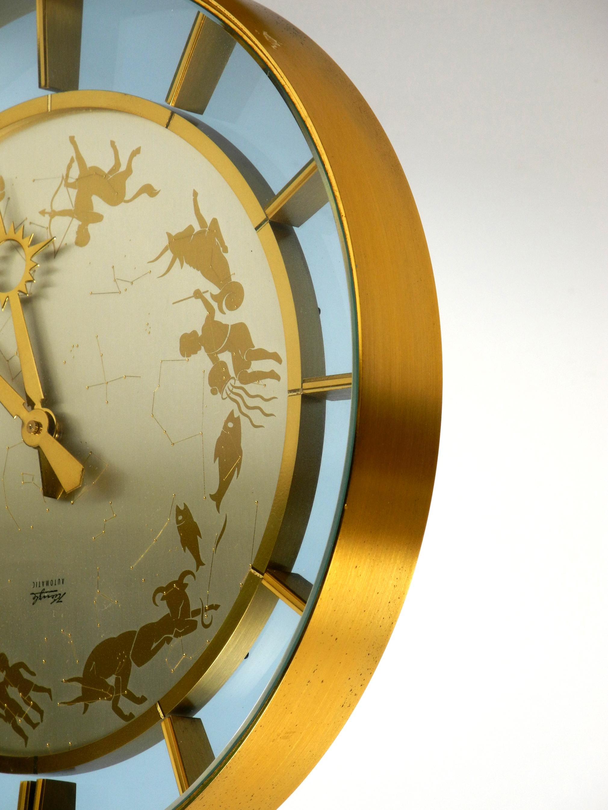 German Rare Beautiful 1970s Big Kienzle Zodiac Table Clock Made of Heavy Brass