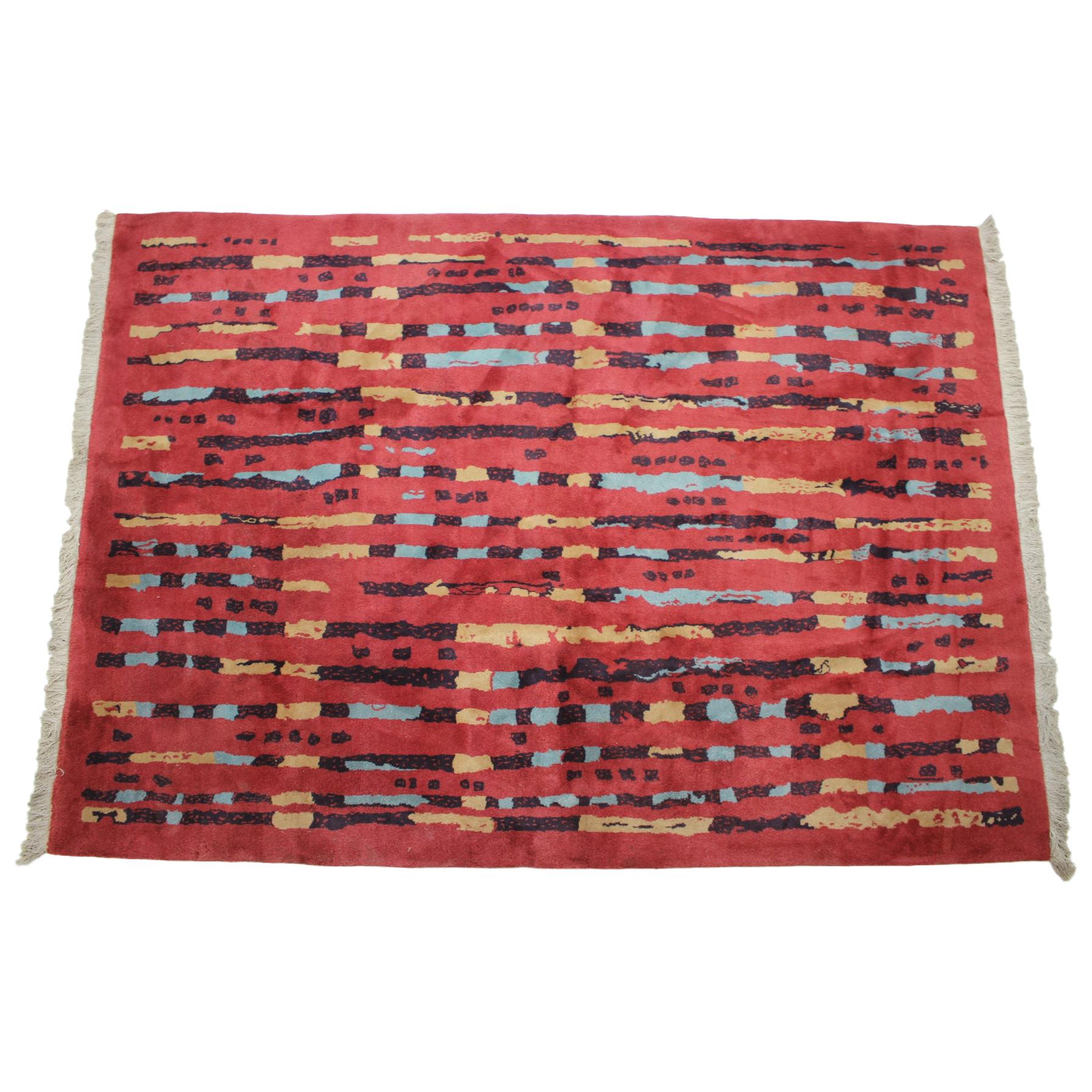 Magnifique tapis en laine au design abstrait rare, années 1940