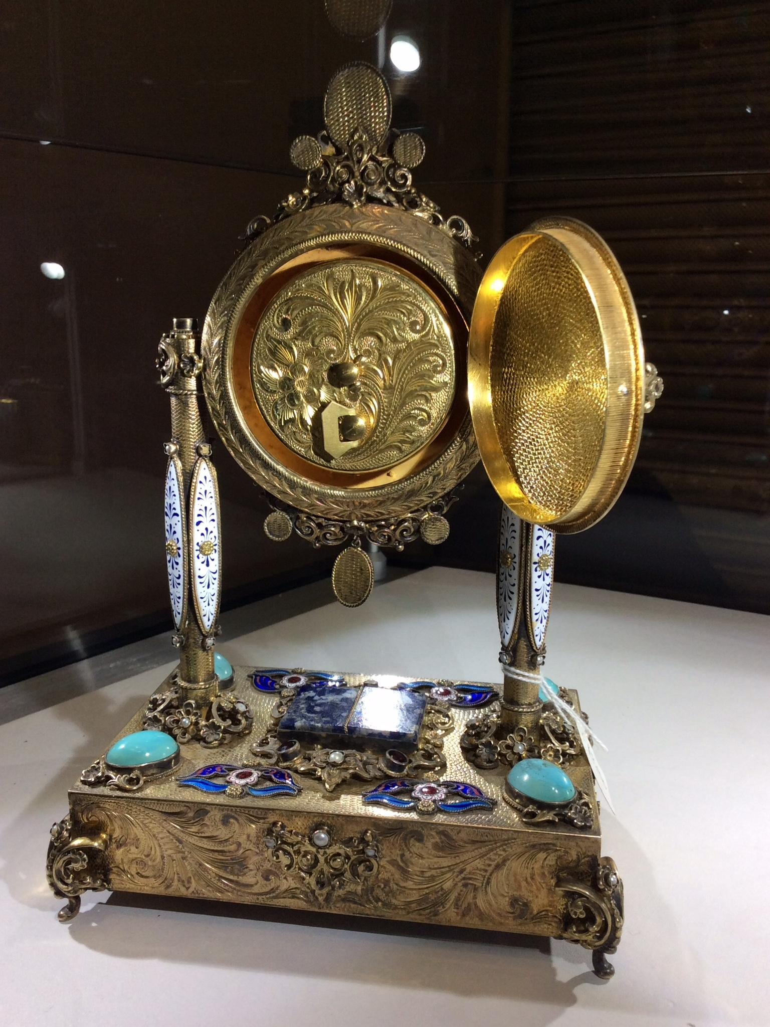 Rare 19th Century Silver Austrian Musical Clock with Enamel and Fine Stones In Good Condition For Sale In London, Nottinghill