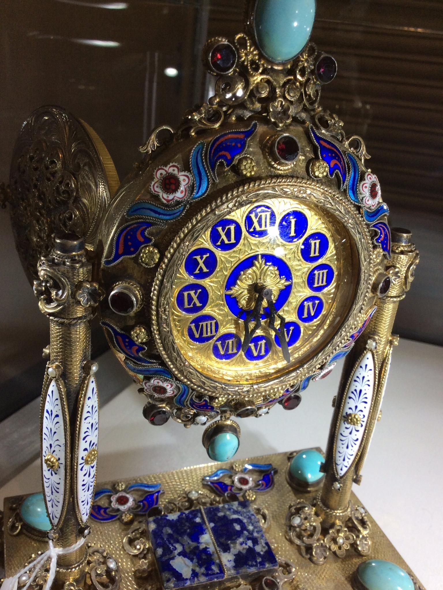 Rare 19th Century Silver Austrian Musical Clock with Enamel and Fine Stones For Sale 2