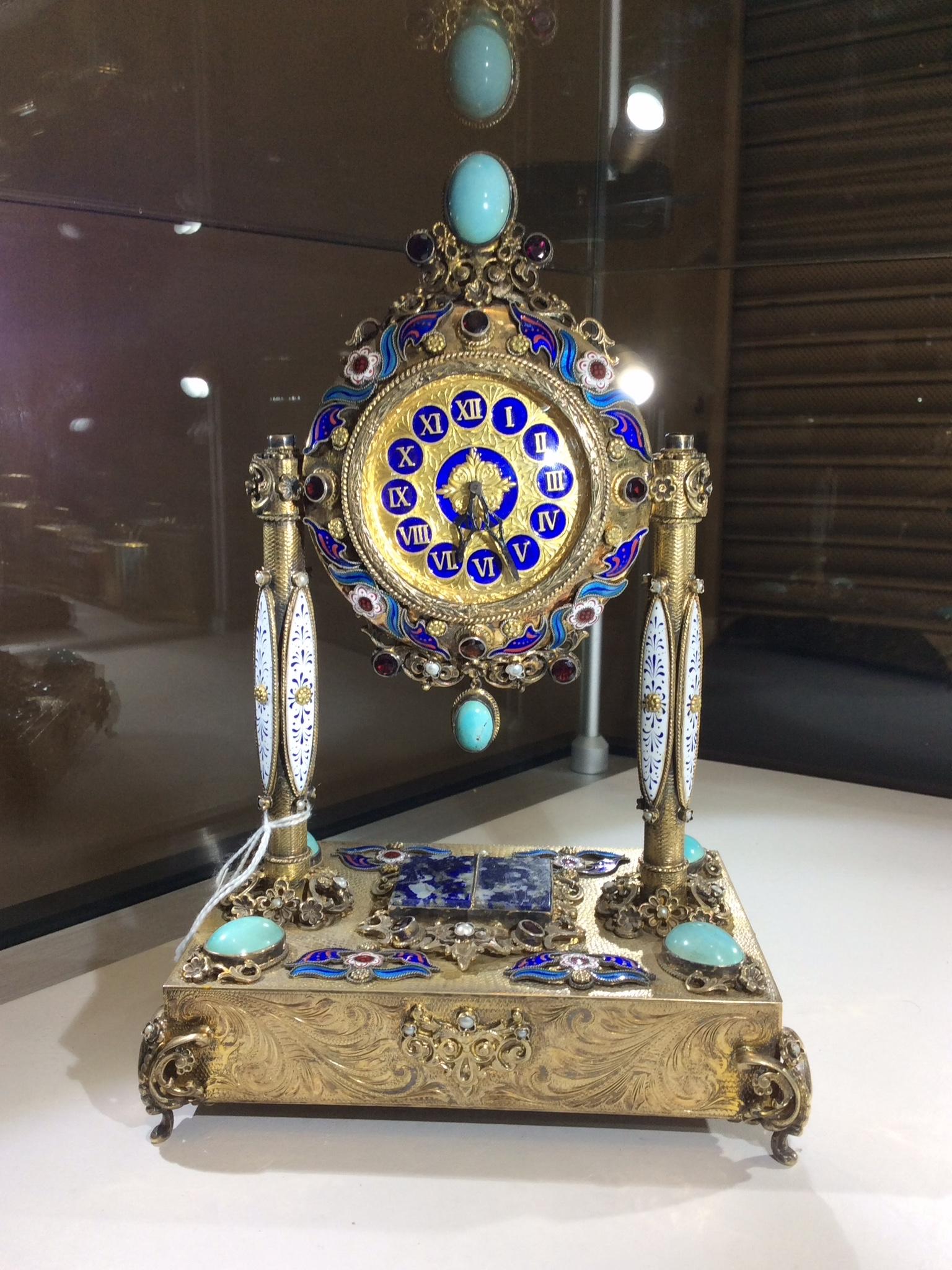 Rare 19th Century Silver Austrian Musical Clock with Enamel and Fine Stones For Sale 3