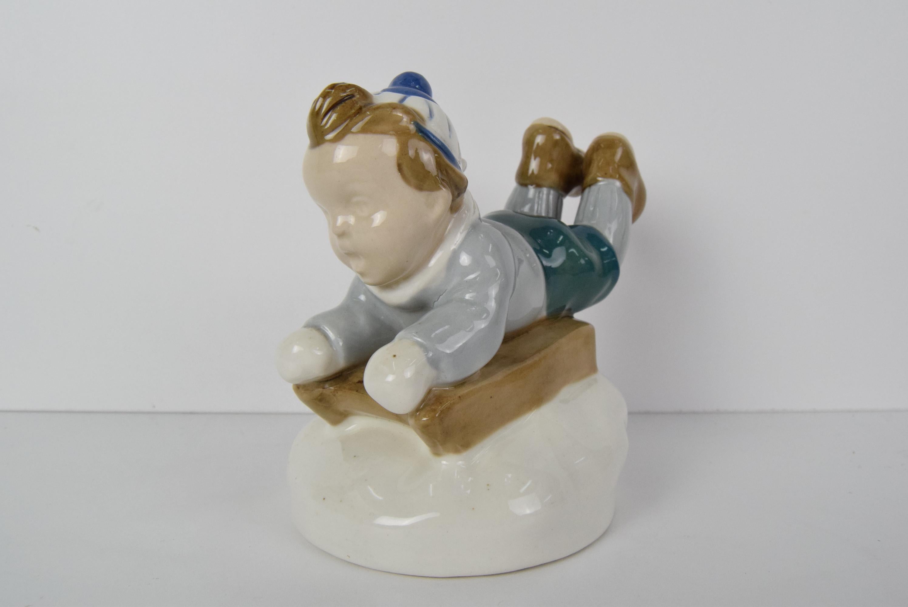 Art Deco Rare Beautiful Design Porcelain Boy Figurine by Ella Strobach König/ ROYAL DUX For Sale