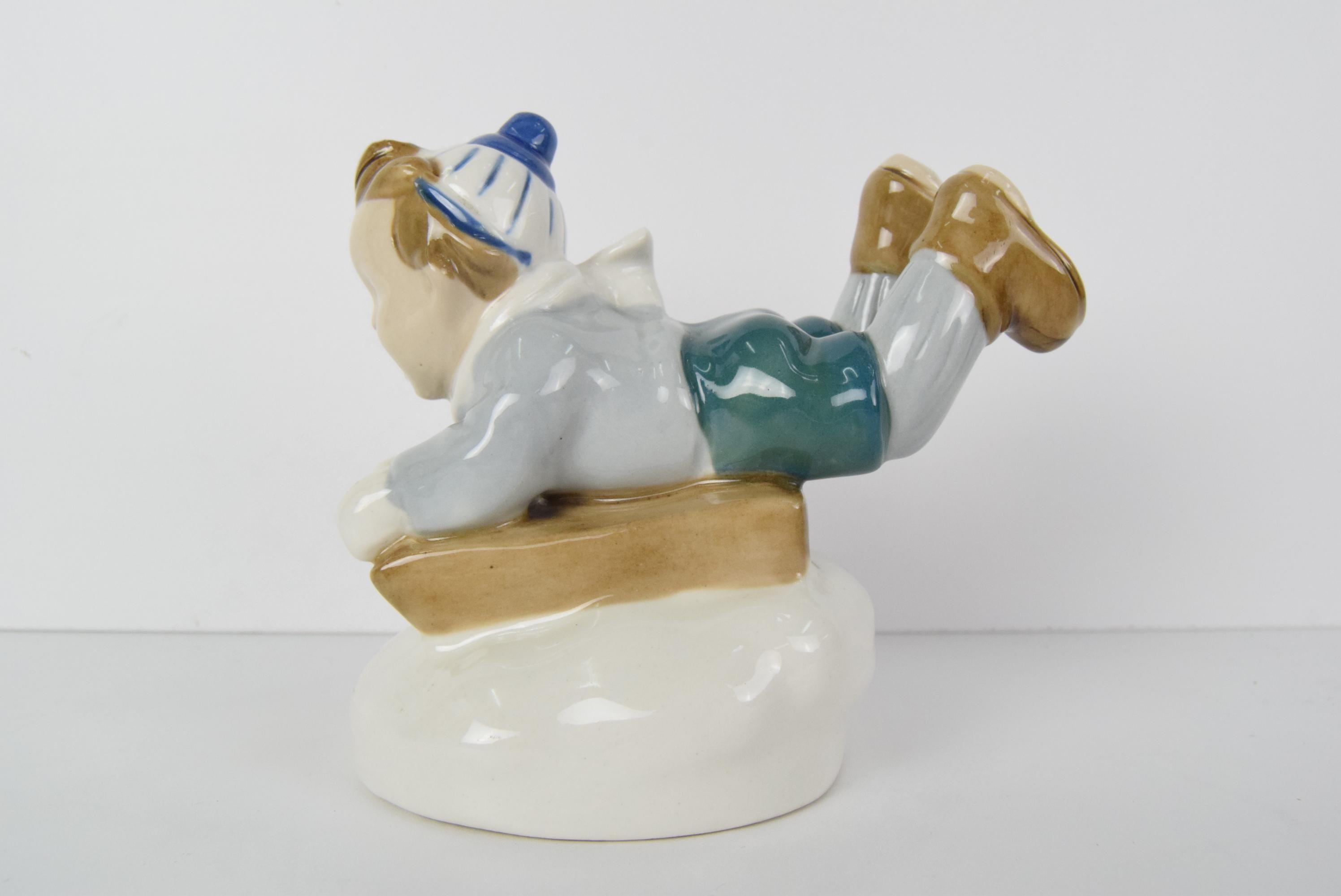 Czech Rare Beautiful Design Porcelain Boy Figurine by Ella Strobach König/ ROYAL DUX For Sale