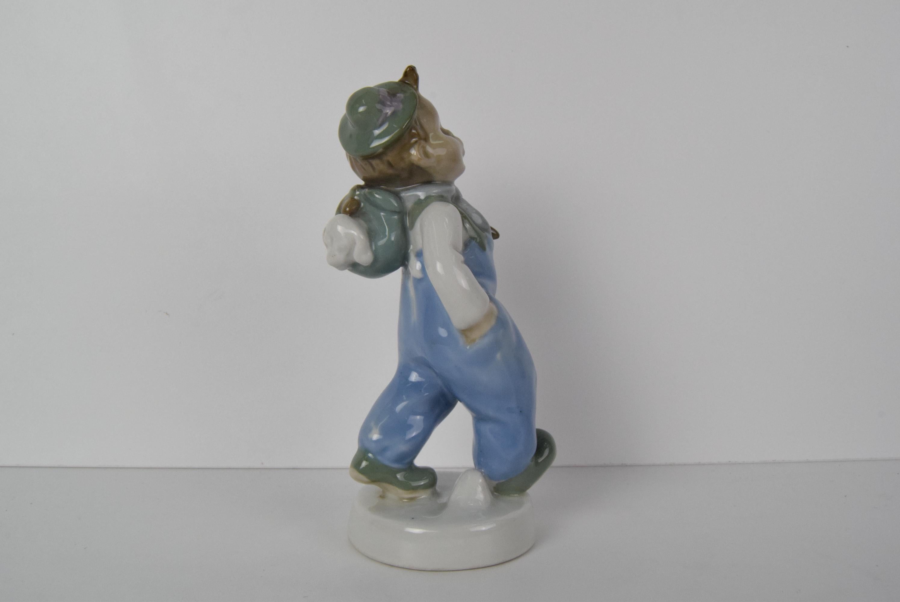 Mid-20th Century Rare Beautiful Design Porcelain Boy Figurine by Ella Strobach König/ ROYAL DUX For Sale