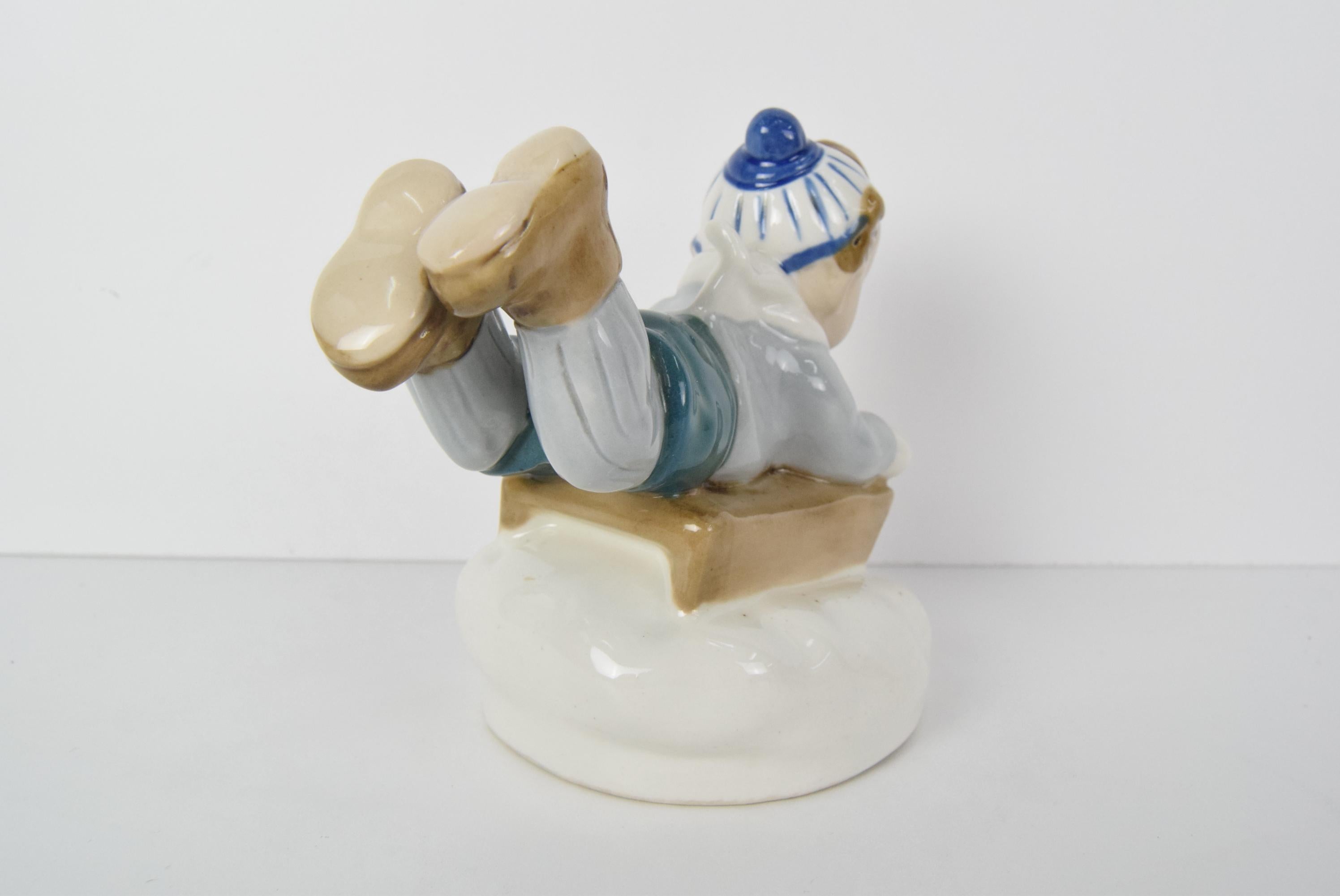 Mid-20th Century Rare Beautiful Design Porcelain Boy Figurine by Ella Strobach König/ ROYAL DUX For Sale