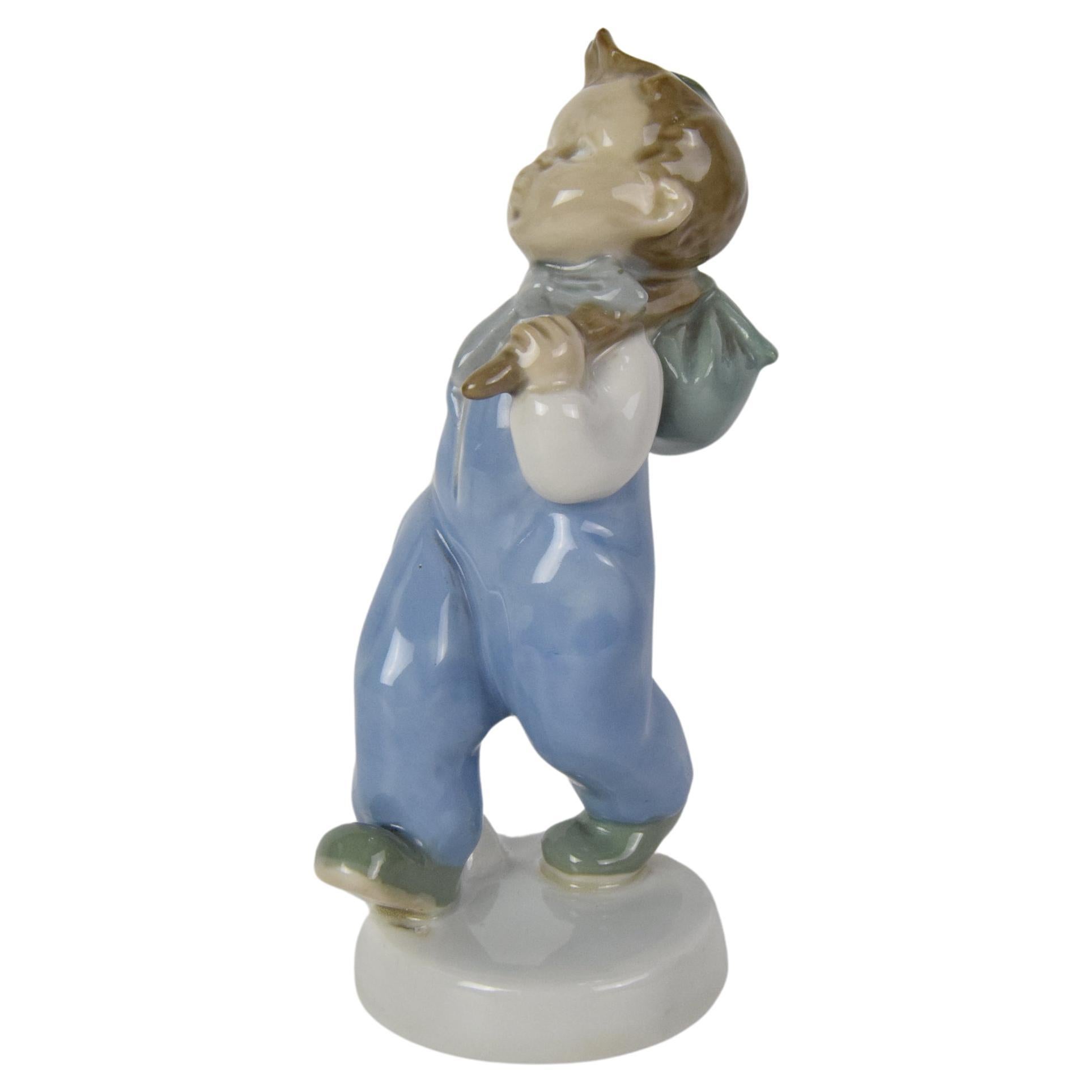 Rare Beautiful Design Porcelain Boy Figurine by Ella Strobach König/ ROYAL DUX For Sale