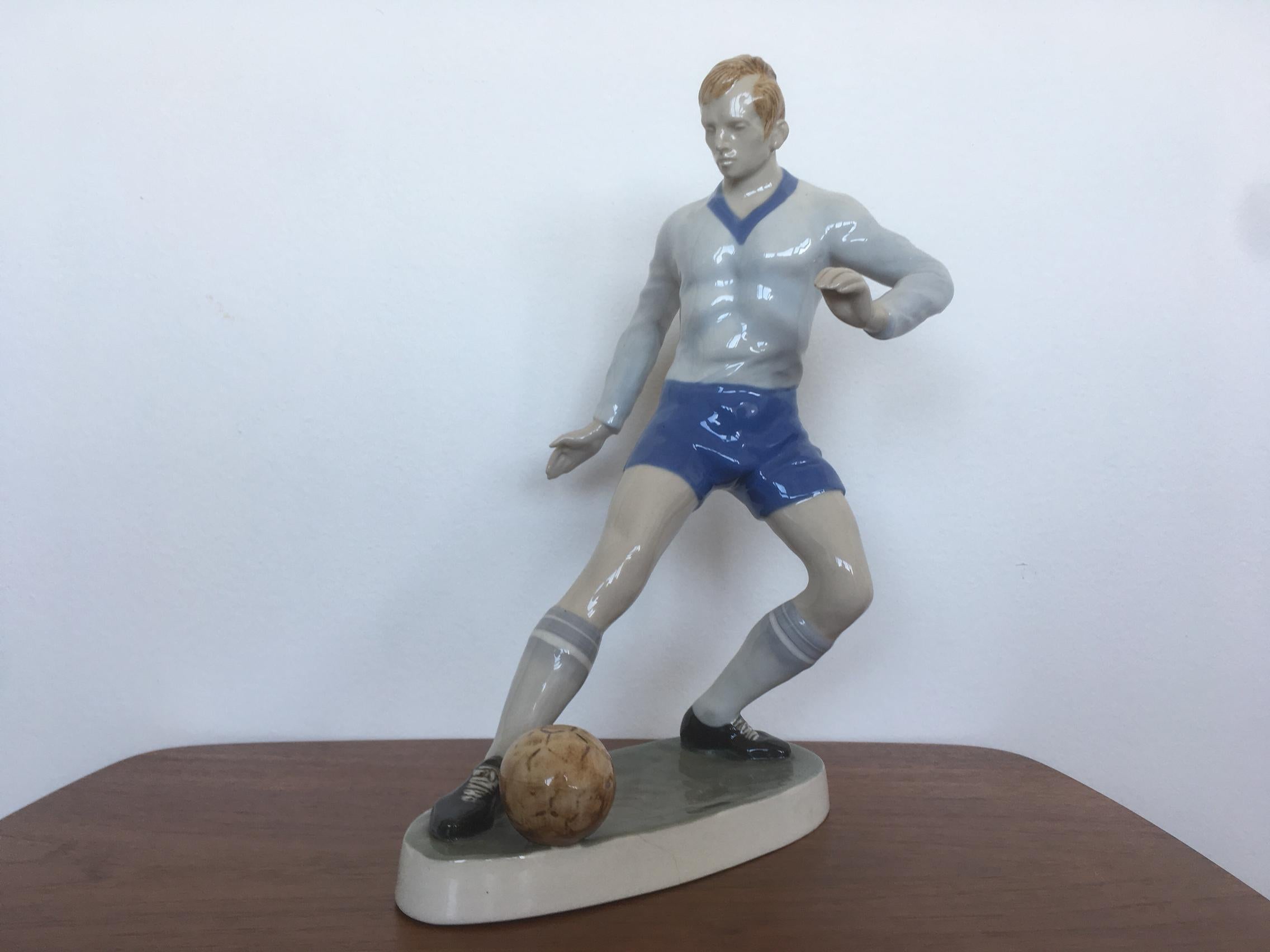 Art Deco Rare Beautiful Design Porcelain Figurines, Football and Hockey Player, 1940s