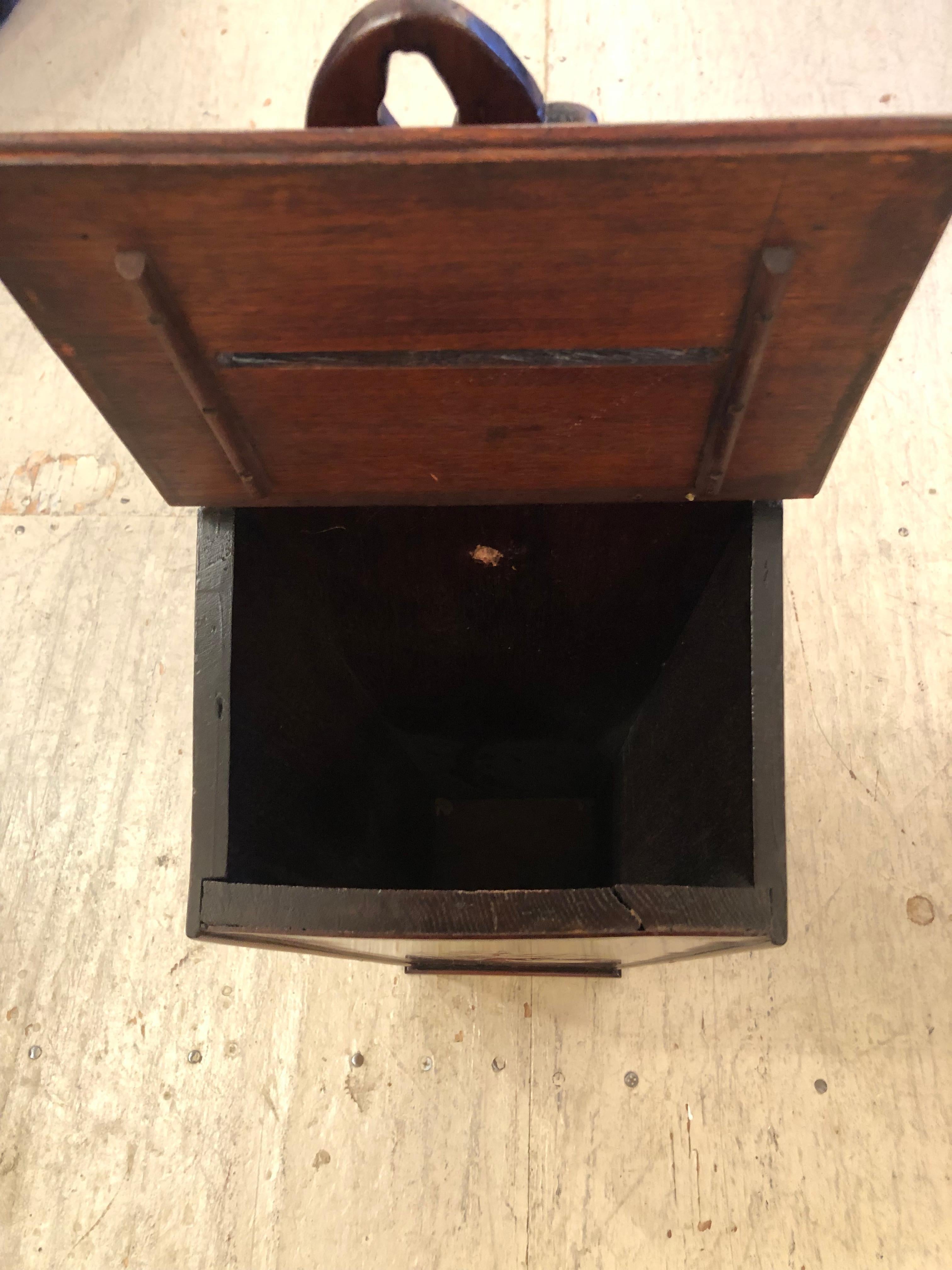 English Rare & Beautiful Heirloom Mahogany Inlay Wall Candle Box with Slot on Top For Sale