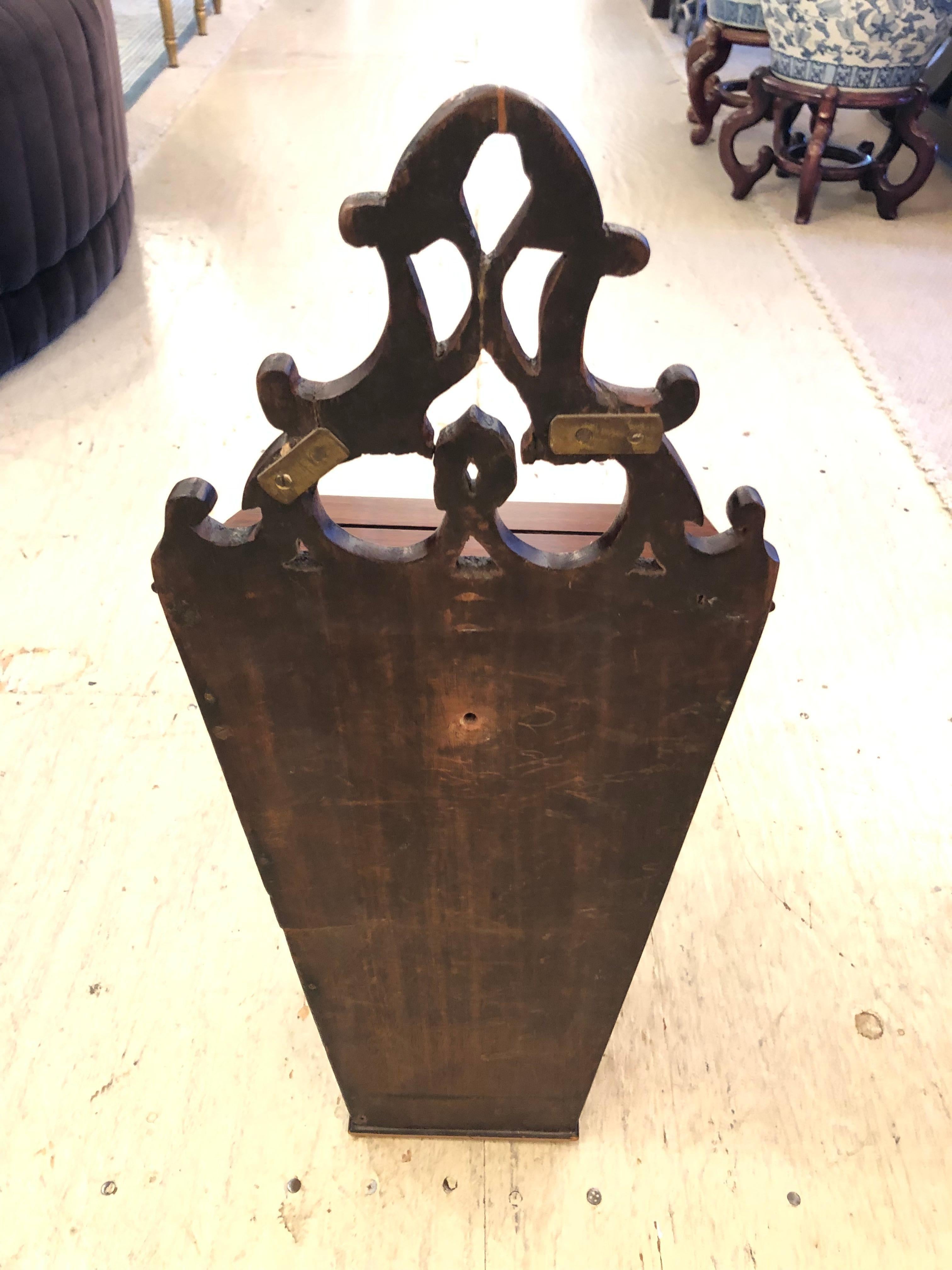 Rare & Beautiful Heirloom Mahogany Inlay Wall Candle Box with Slot on Top For Sale 2