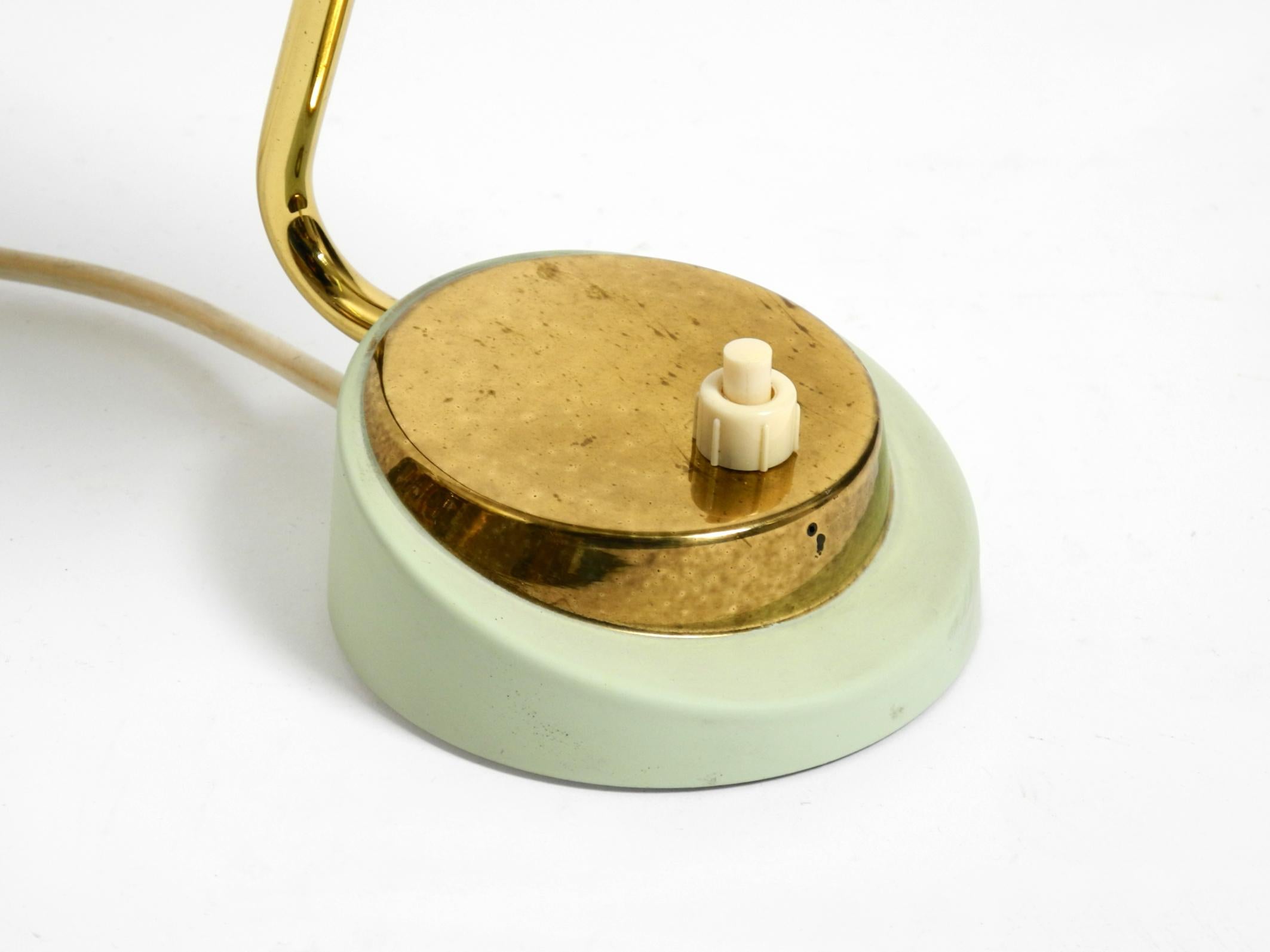 Rare beautiful mid-century brass night table lamp with a perforated metal shade For Sale 2