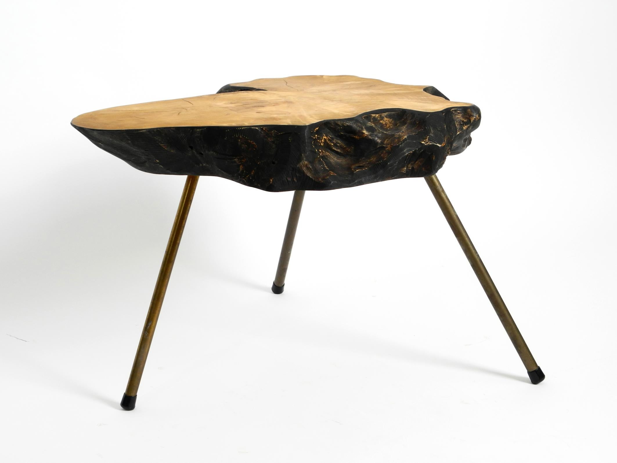 German Rare, Beautiful Midcentury Three-Legged Coffee Table Made of Thick Tree Slice