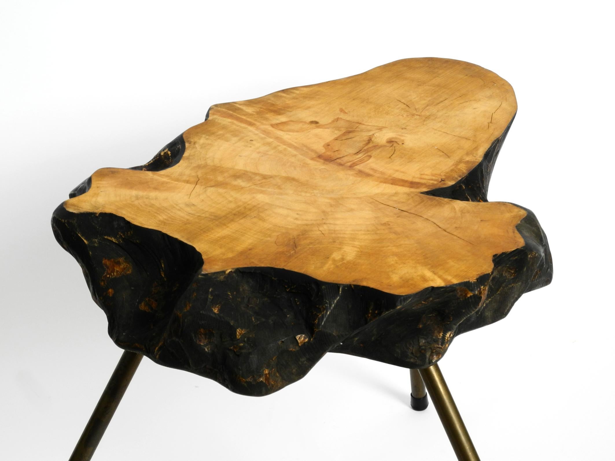 Mid-20th Century Rare, Beautiful Midcentury Three-Legged Coffee Table Made of Thick Tree Slice