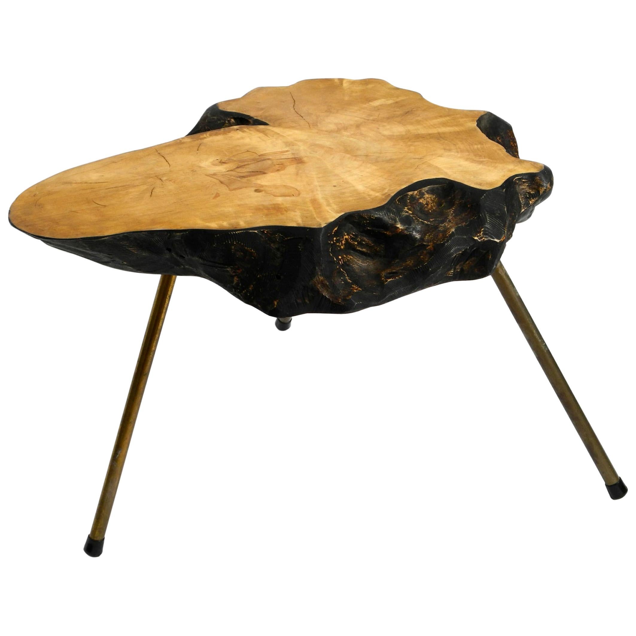 Rare, Beautiful Midcentury Three-Legged Coffee Table Made of Thick Tree Slice
