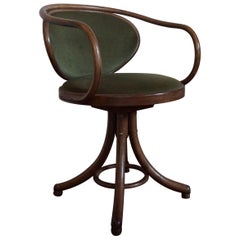 Rare 
Beautiful Model Thonet Style, Single Height Swivel Chair Green Upholstery