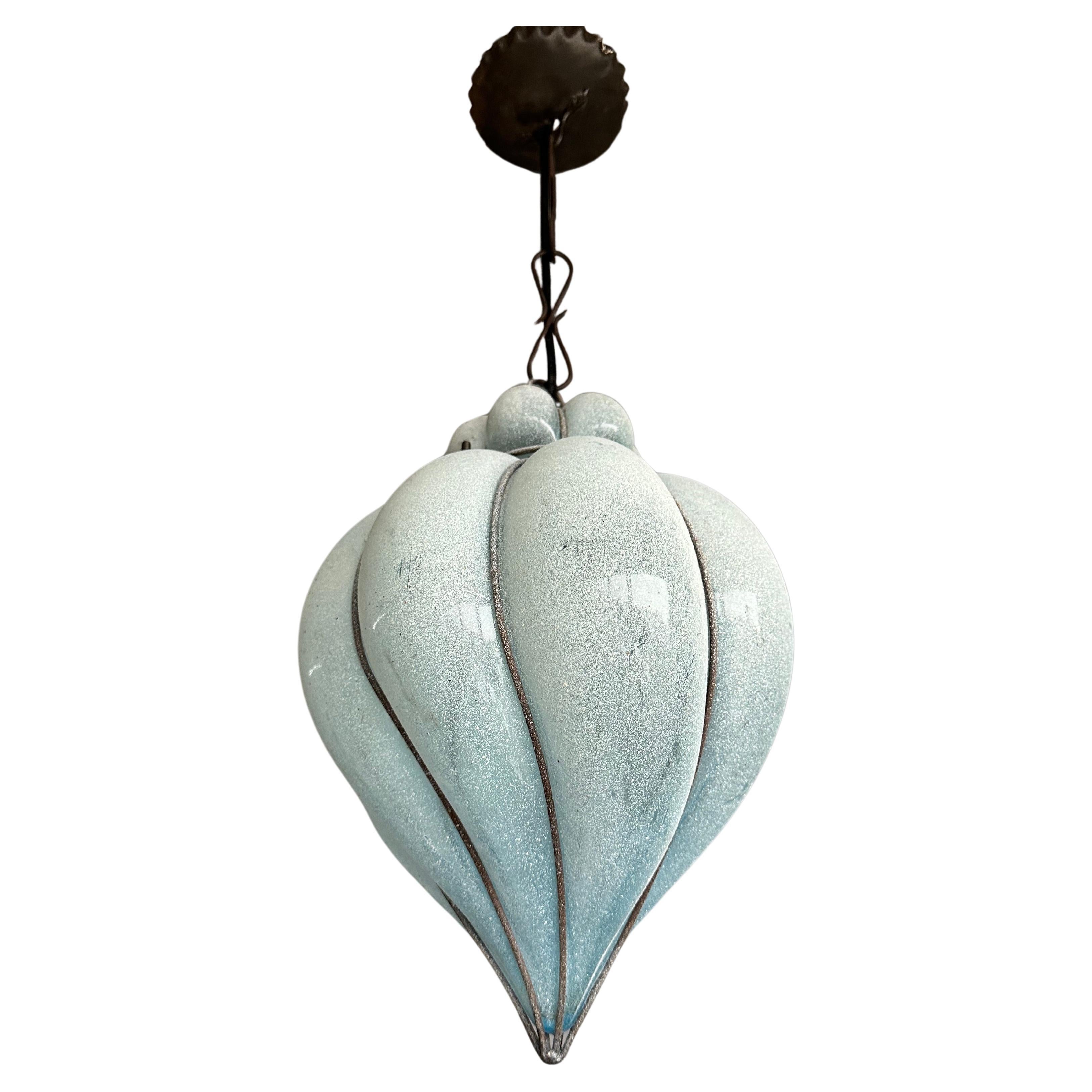 Rare & Beautiful Vintage Mouthblown Azure Blue Glass Viennese Pendant Light For Sale