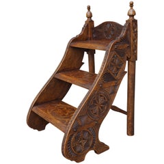 Rare & Beautifully Hand-Carved Antique Dutch Arts & Crafts Library Stairs /Steps