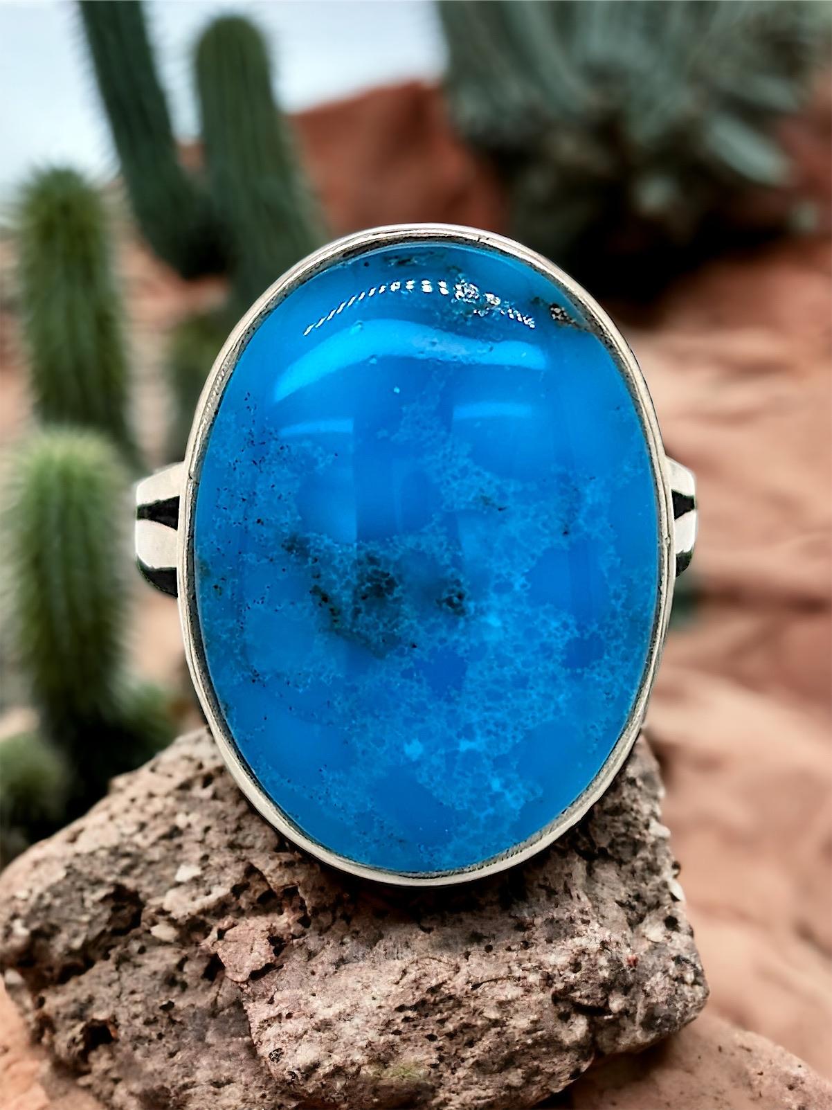 Artisan Rare Beauty: Translucent Bingmay Turquoise Ring (Size 7) For Sale