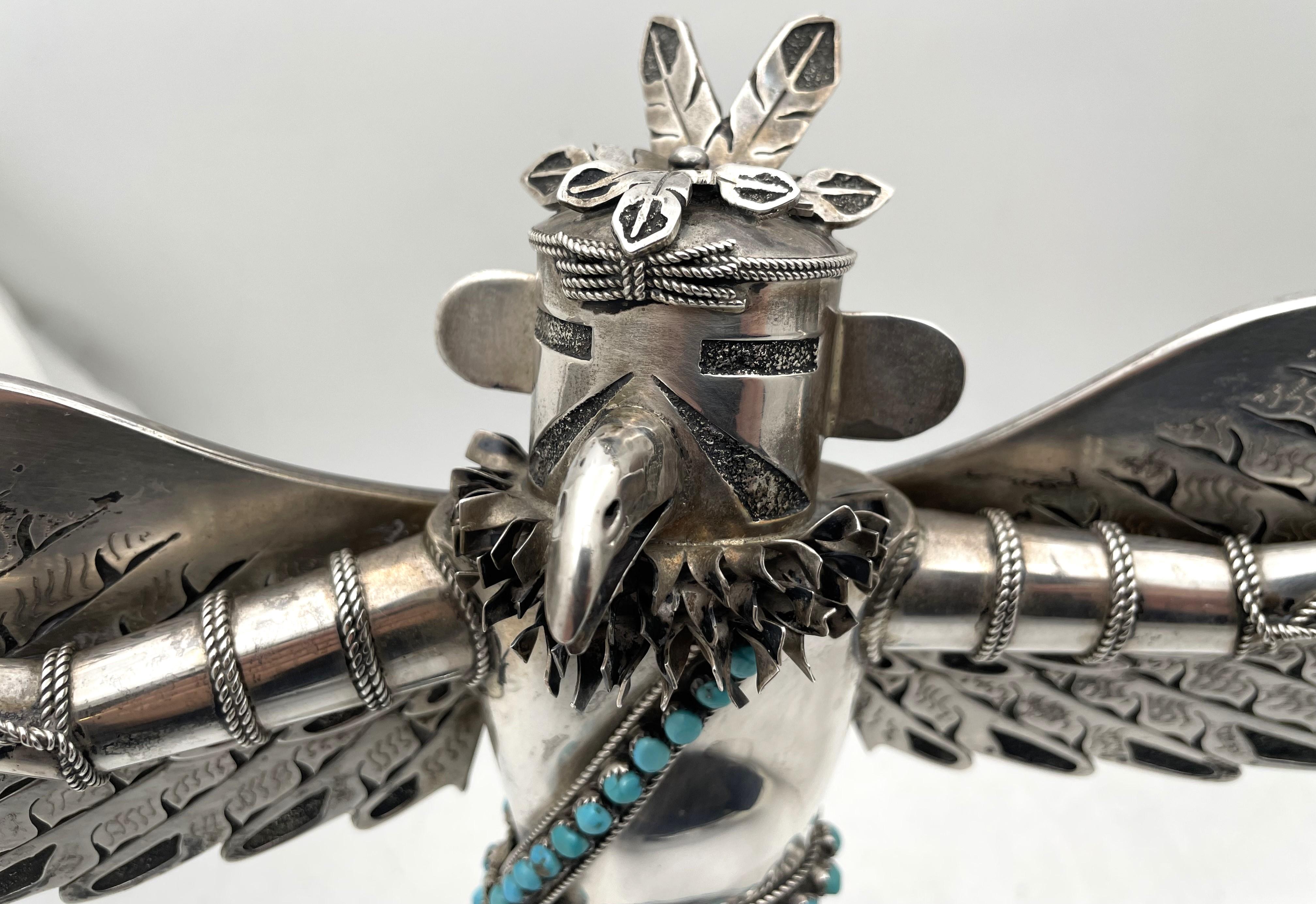 Rare Begay Navajo Native American Pair of Sterling Silver Kachina Sculptures For Sale 1
