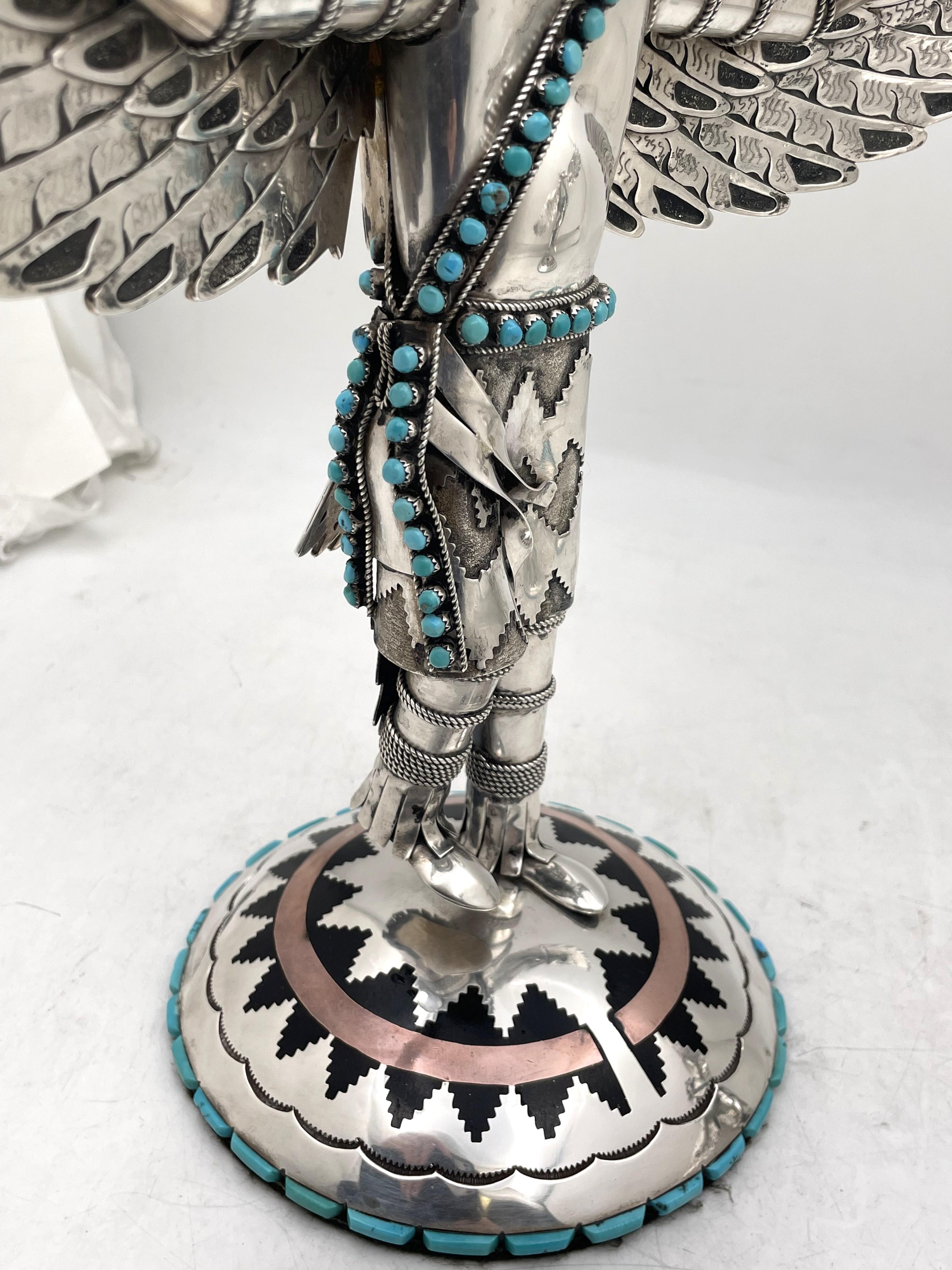 Rare paire de sculptures Kachina en argent sterling d'Amérindiens Navajo en vente 1