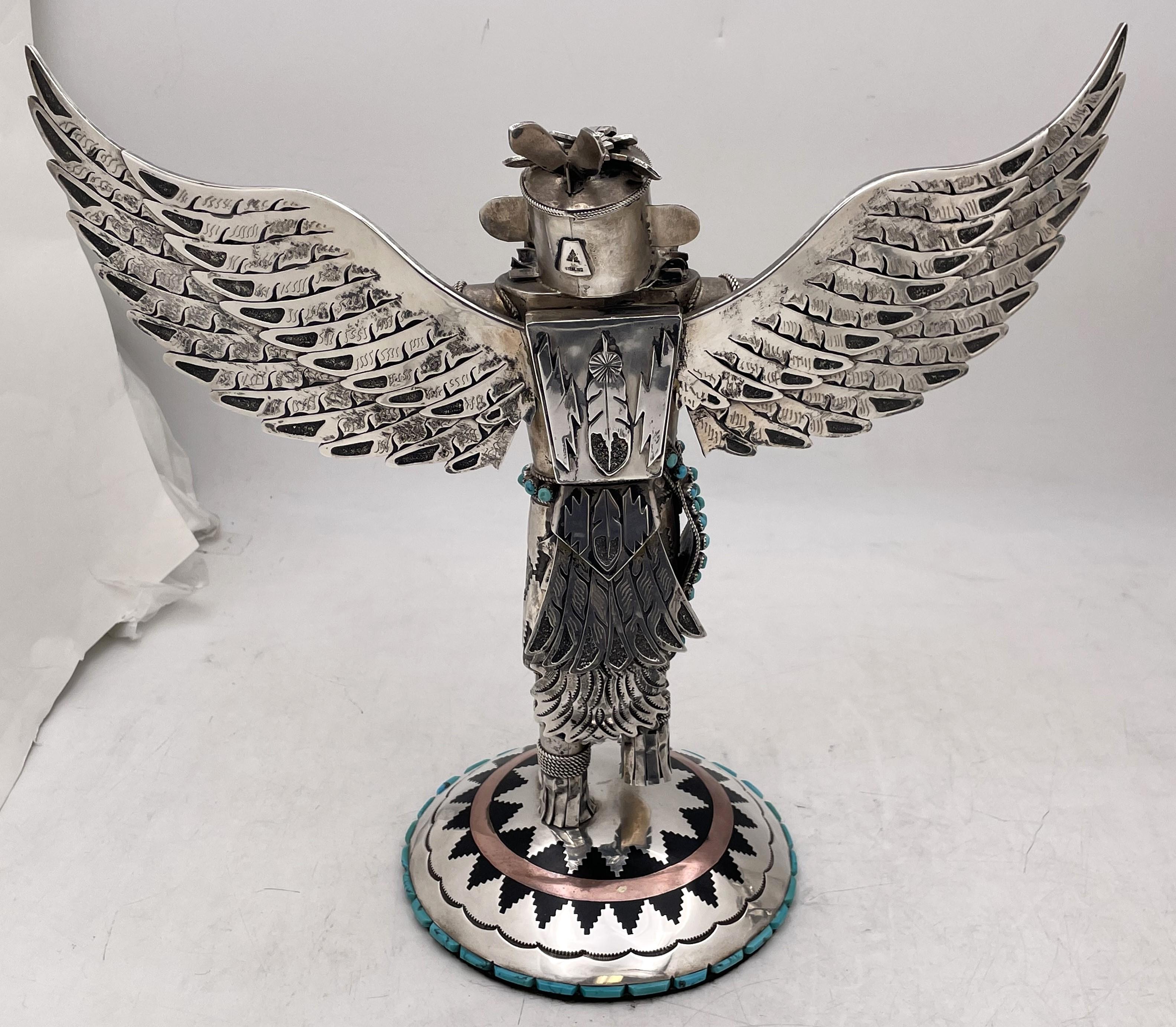 Rare paire de sculptures Kachina en argent sterling d'Amérindiens Navajo en vente 3