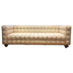 Rare Beige, Wittmann Kubus Leather Sofa Designed by Josef Hoffman