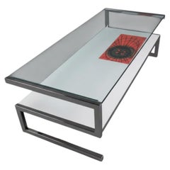 Rare Belarti coffee table with glass, chrome and ceramic art panel, Belgium 1960