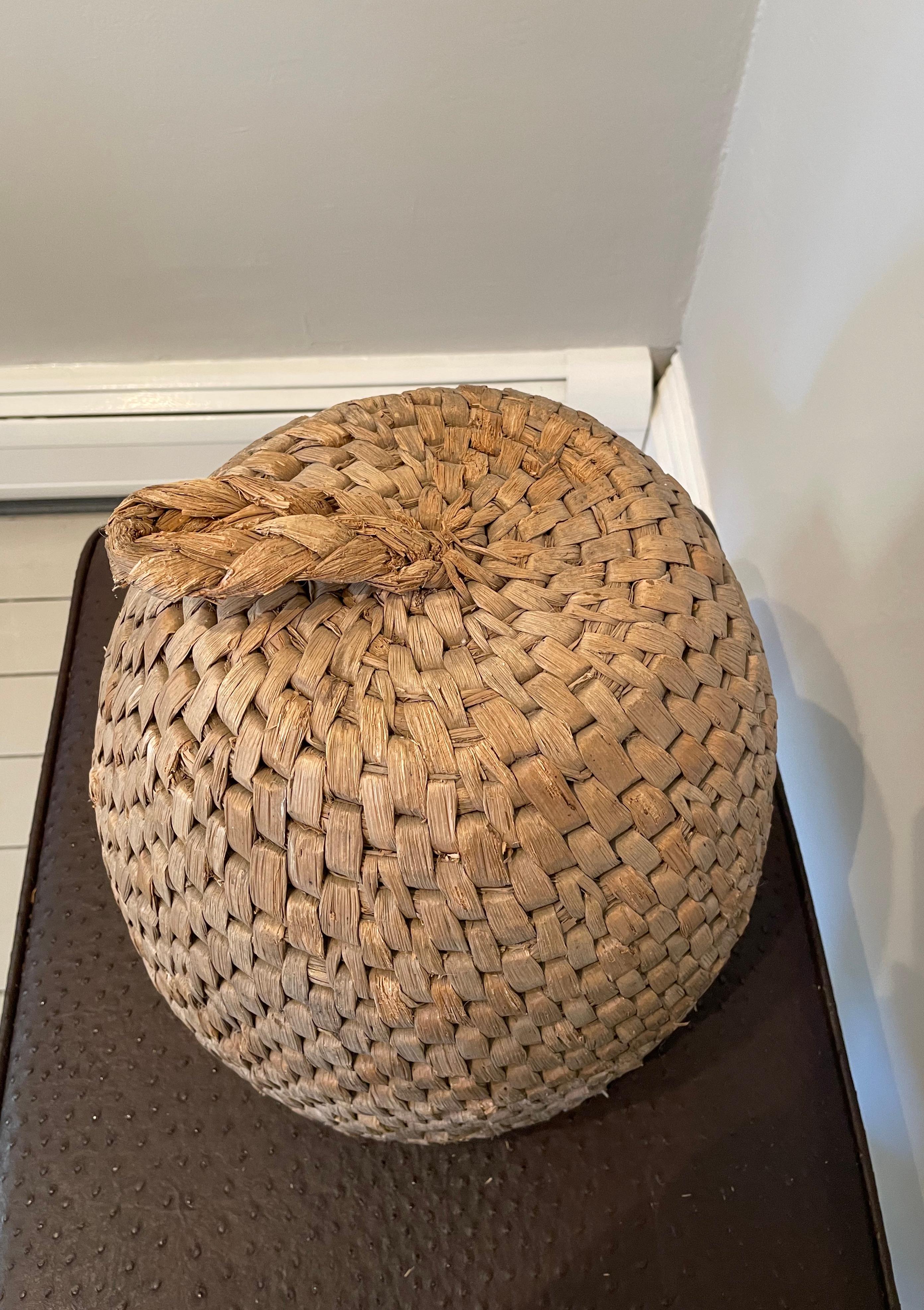 20th Century Rare Belgian Straw Domed Bee Skep, CA 1900