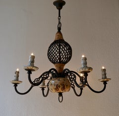 Rare lustre Art Déco belge en céramique et fer forgé par A Dubois, Belgique