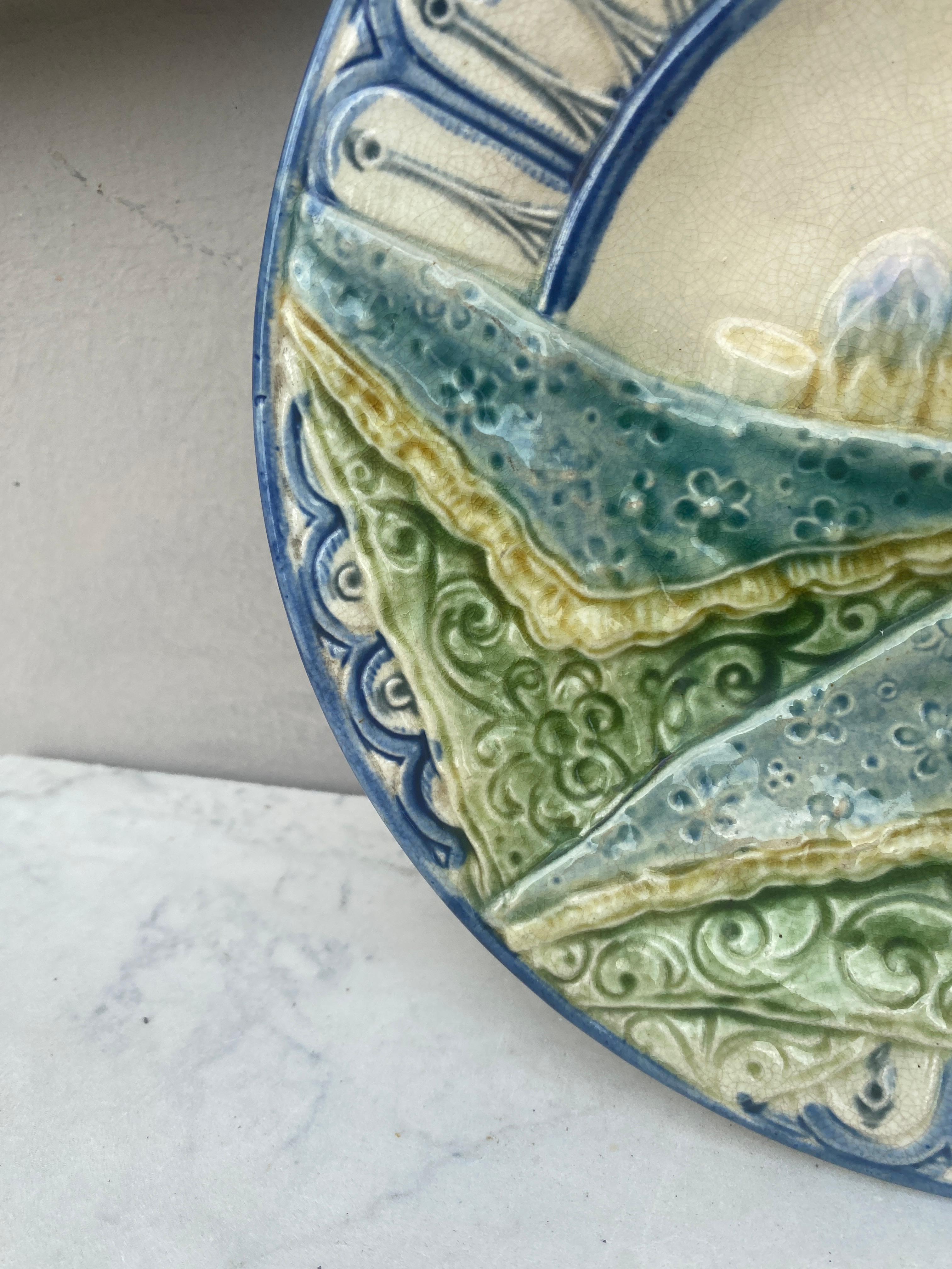 Raro plato de espárragos Wasmuel Majolica belga, hacia 1880 Rústico en venta