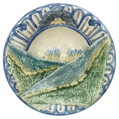 Raro piatto in maiolica belga Wasmuel Majolica, circa 1880