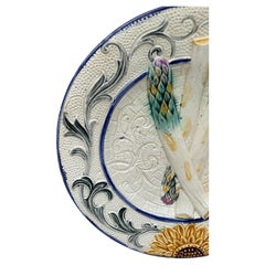 Raro piatto in maiolica belga Wasmuel Majolica con girasole, circa 1880