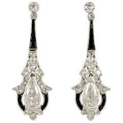 Rare Belle Époque 2.90 Carat Diamond Black Onyx Platinum Earrings