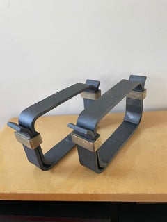 Rare Belt Andirons With Gold Bronze Buckels by Jules Wabbes, Belgium 1960.