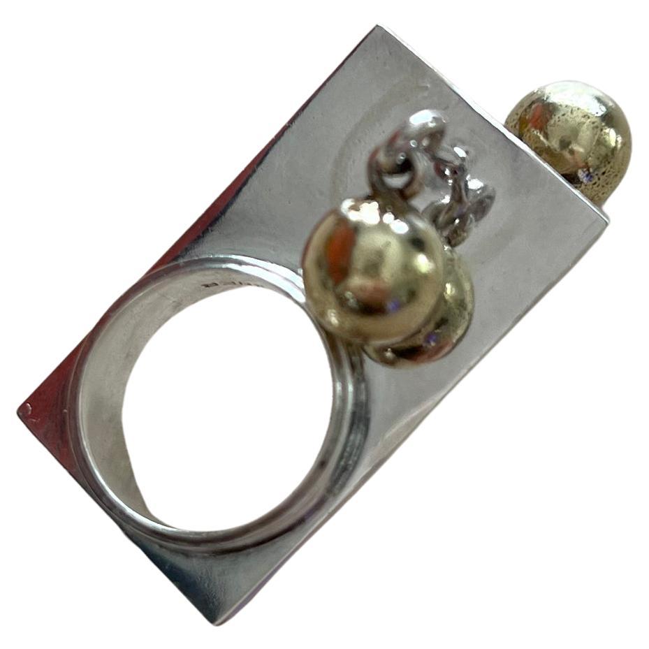 Rare Bent Exner Danish Modernist Kinetic Sterling Silver Vermeil Ring (bague en argent sterling) Bon état - En vente à Palm Springs, CA