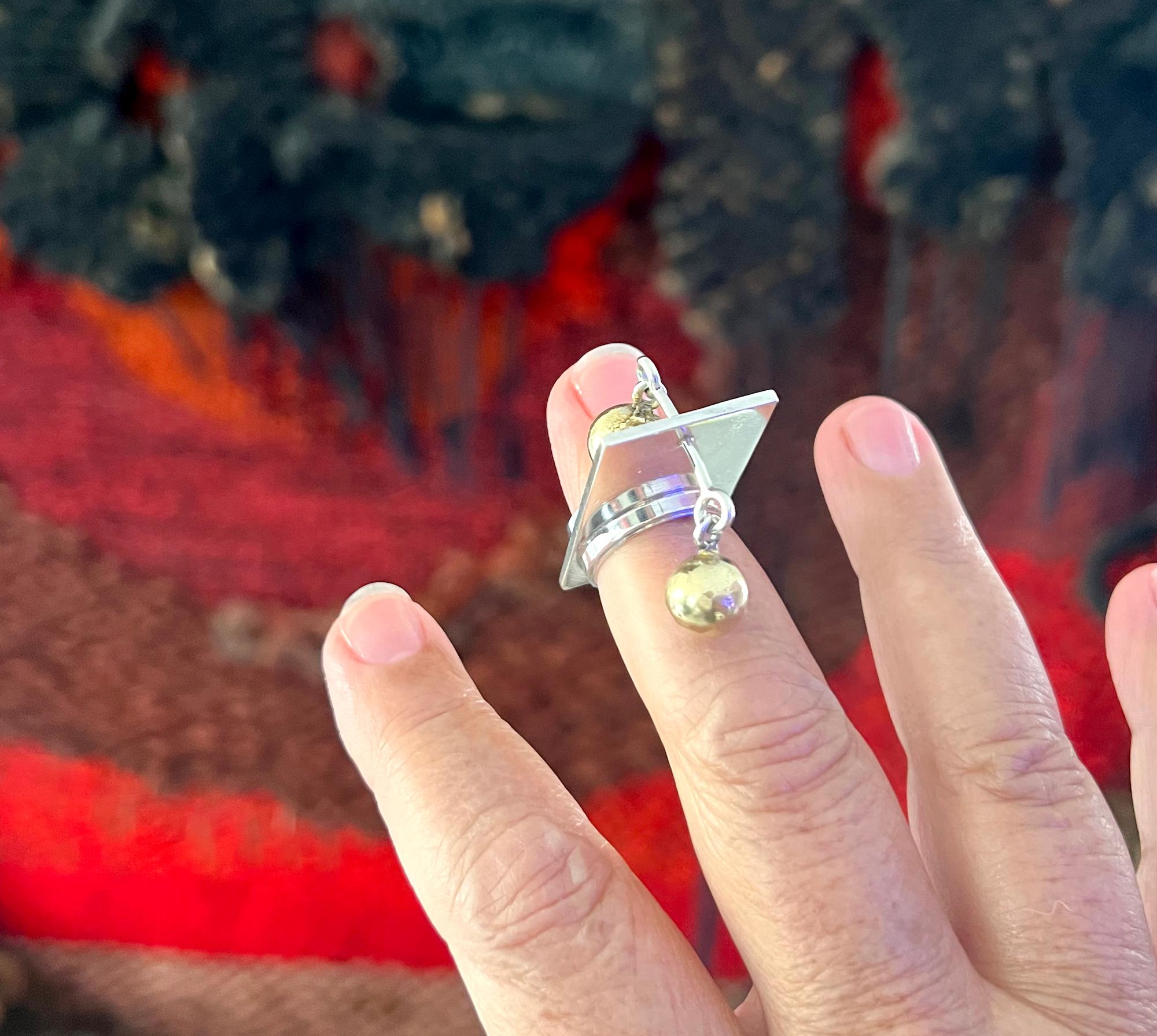 Rare Bent Exner Danish Modernist Kinetic Sterling Silver Vermeil Ring (bague en argent sterling) Pour femmes en vente