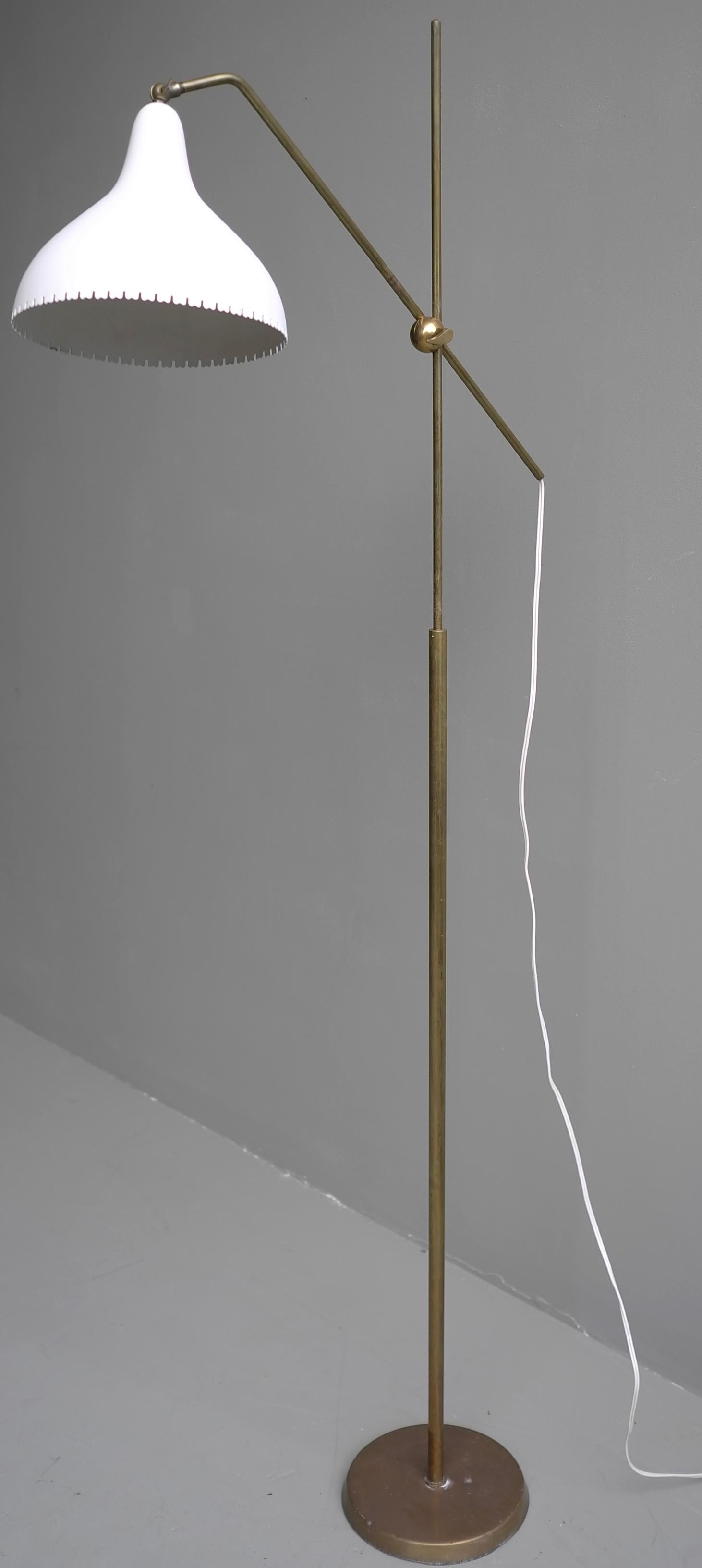 Mid-20th Century Rare Bent Karlby Brass and Aluminium Adjustable Floor Lamp by Lyfa, Denmark 1950