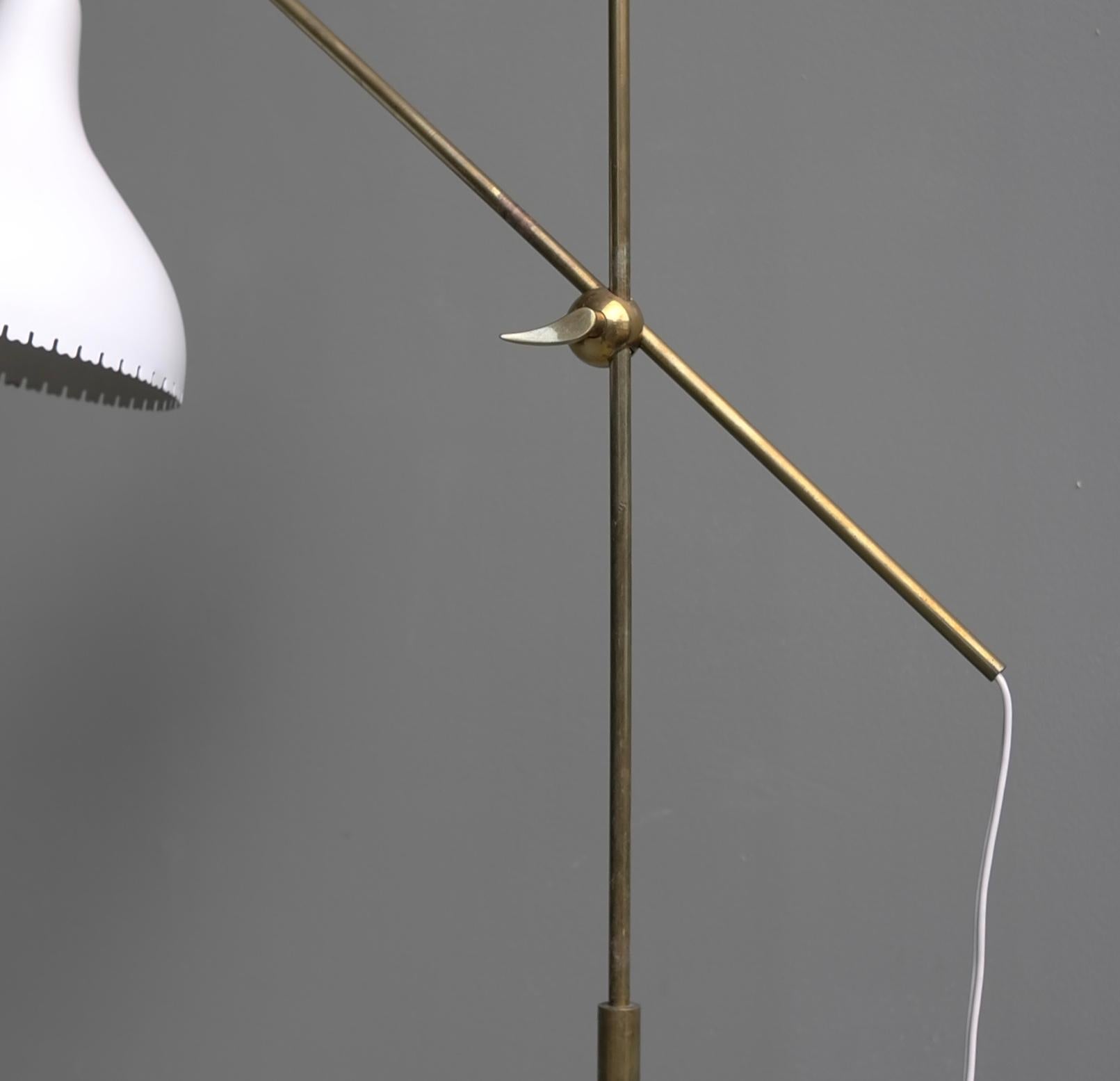 Aluminum Rare Bent Karlby Brass and Aluminium Adjustable Floor Lamp by Lyfa, Denmark 1950