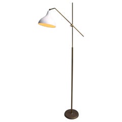Rare Bent Karlby Brass and Aluminium Adjustable Floor Lamp by Lyfa, Denmark 1950