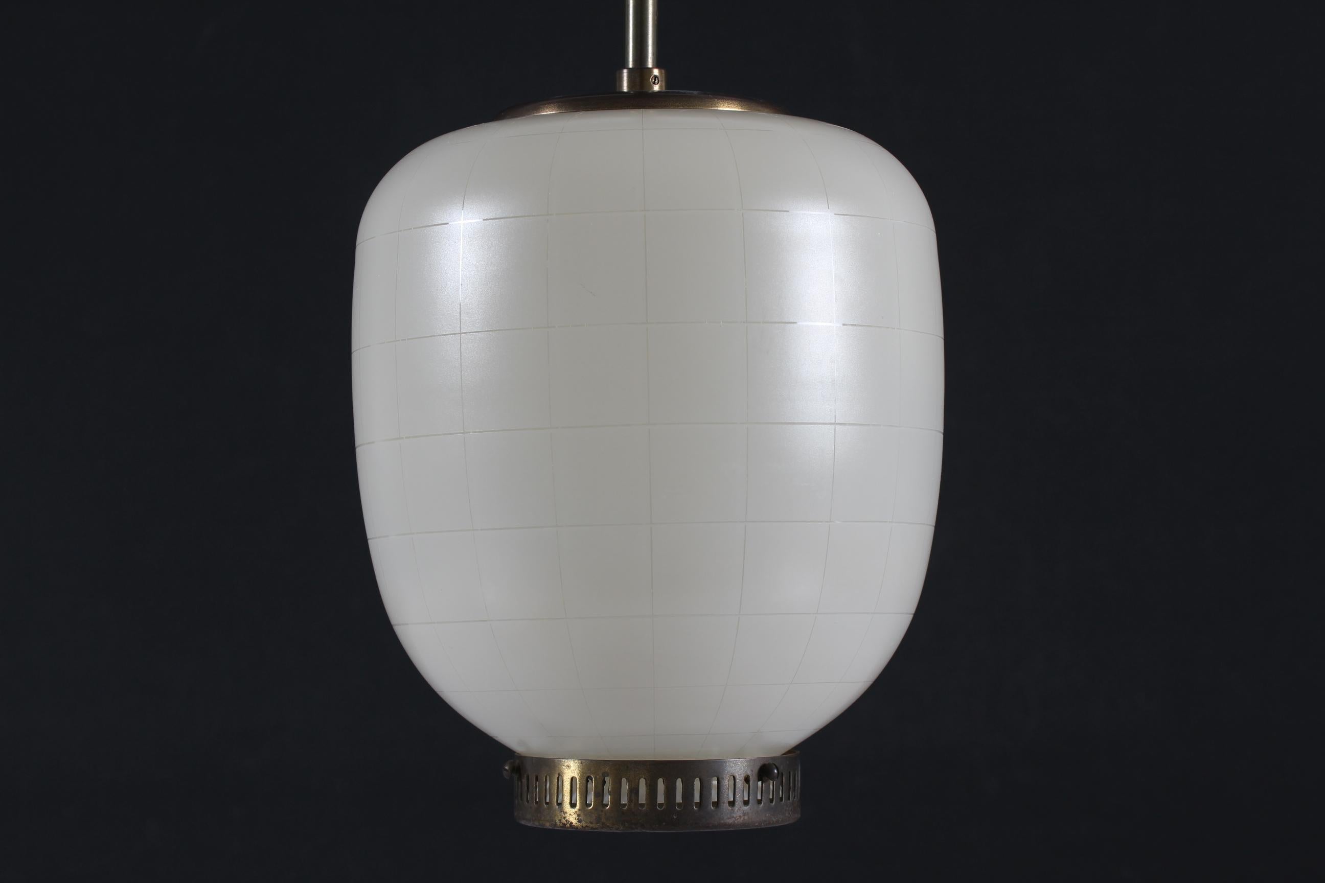 Mid-20th Century Rare Bent Karlby China Pendant with Stripes Made of Opaline Glass by Lyfa 1960s For Sale