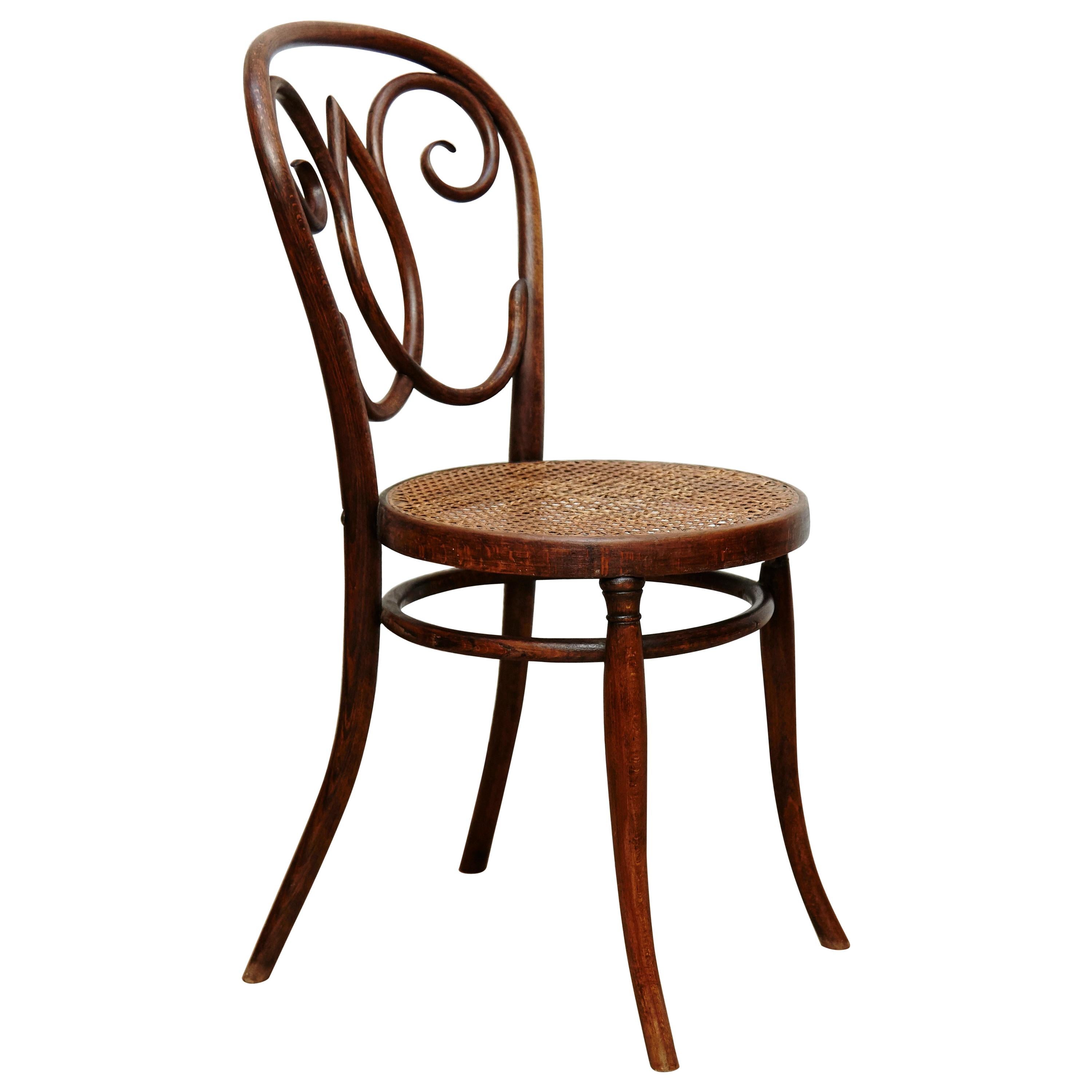 Rare Bentwood and Rattan Chair in The Style of Thonet, circa 1920