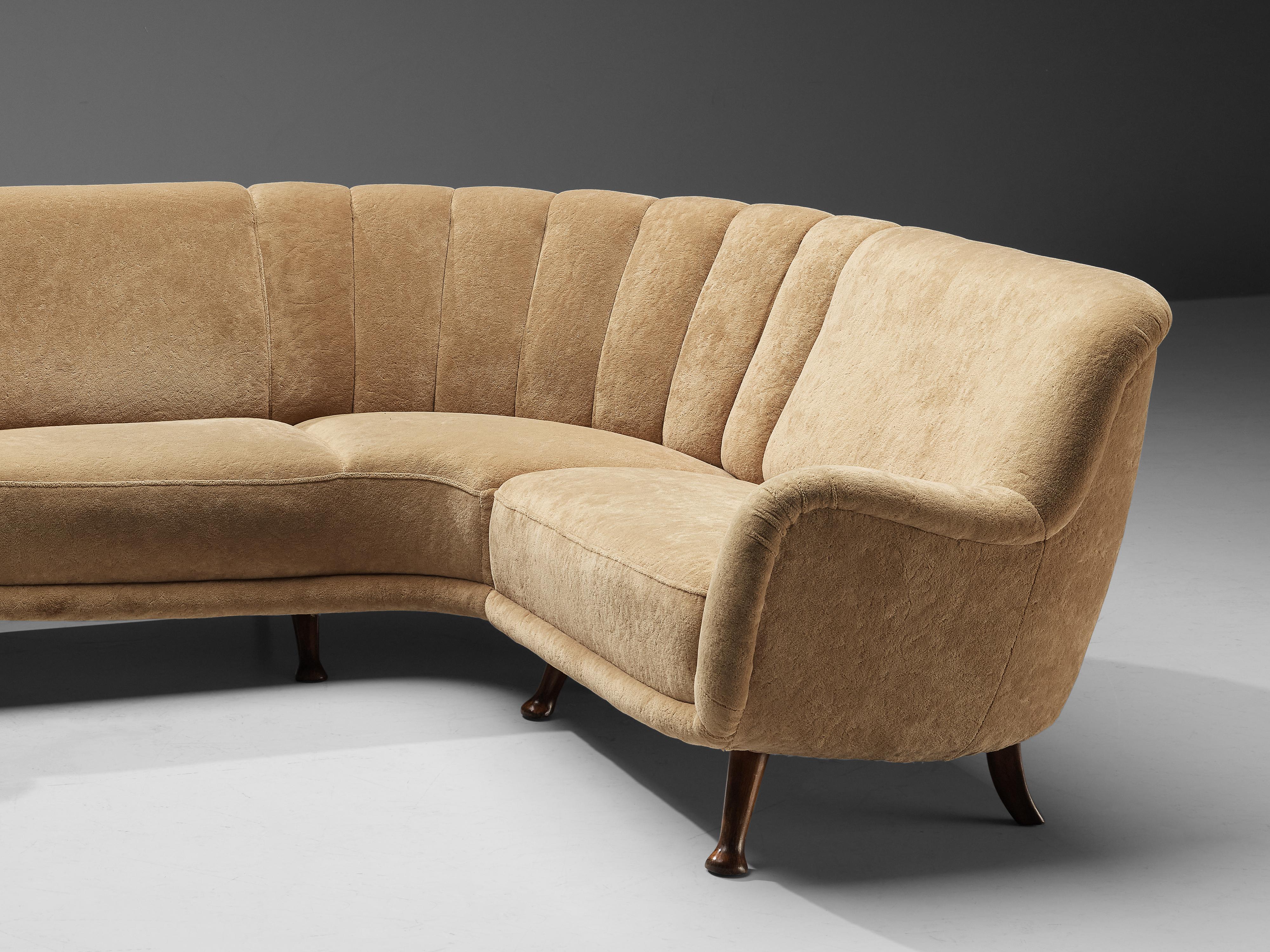 Scandinavian Modern Rare Berga Mobler Corner Sofa in Beige Teddy Upholstery